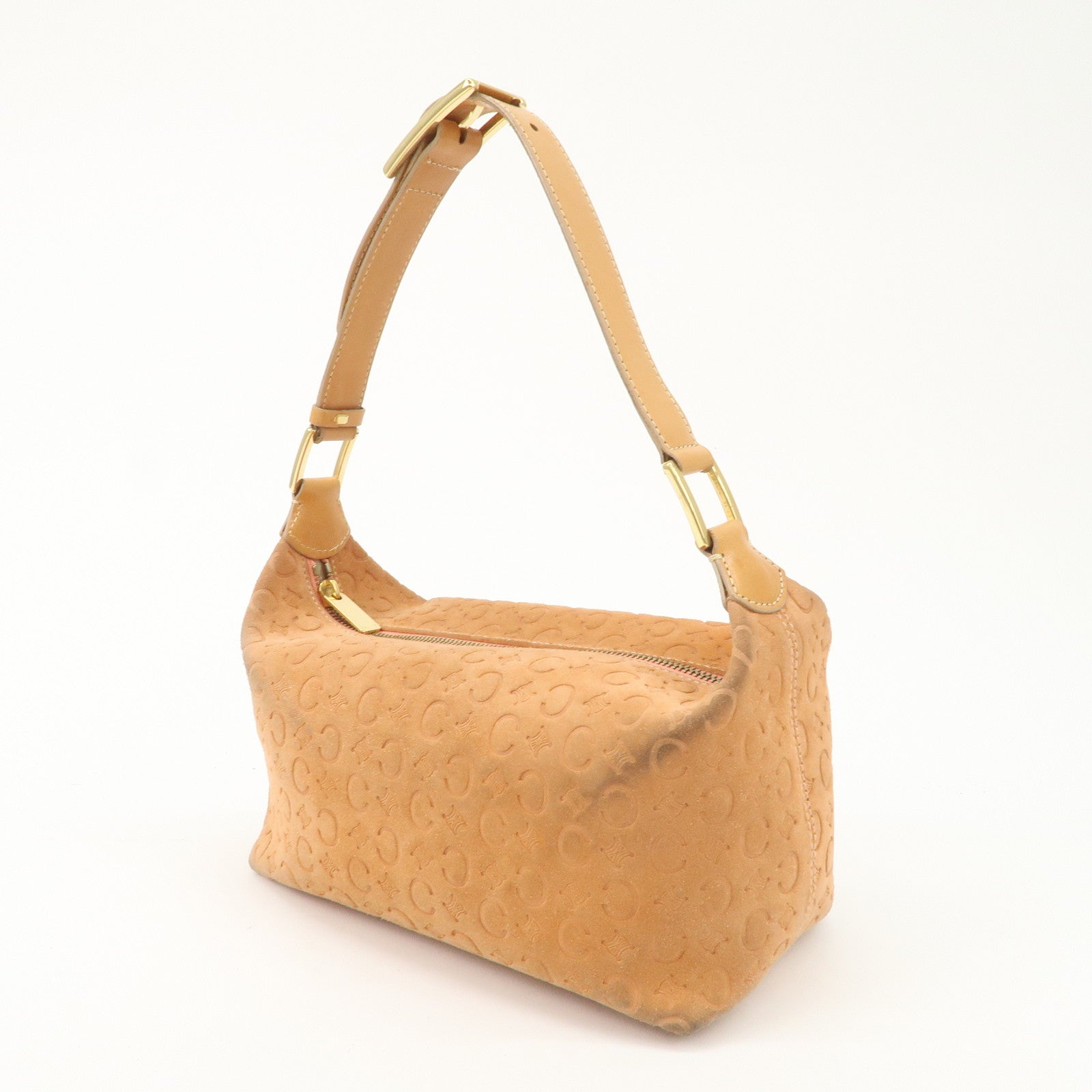 CELINE C Macadam Suede Leather Shoulder Bag Pink Beige