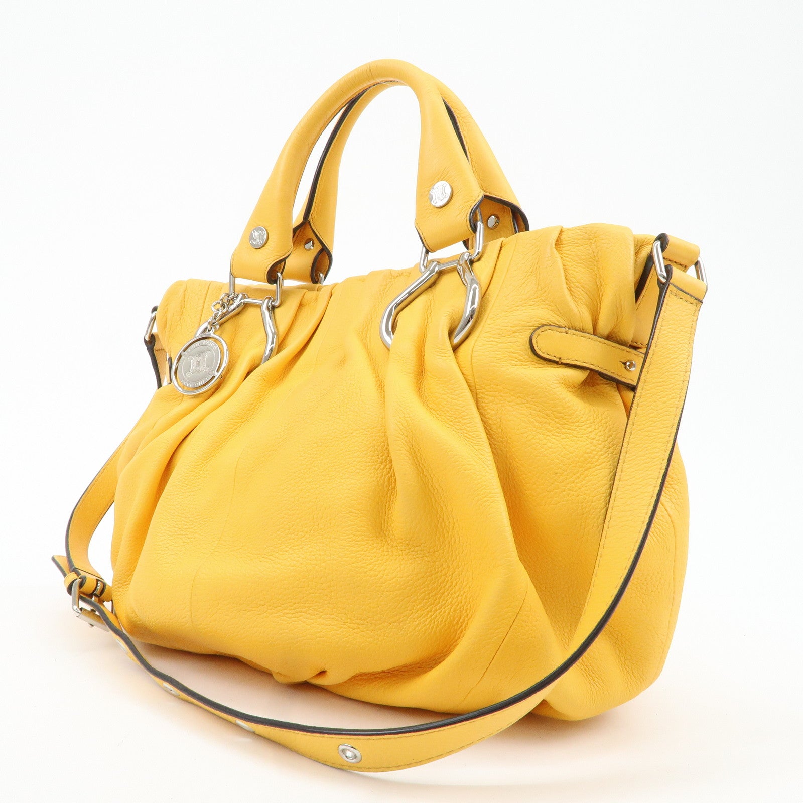 CELINE Leather 2way Pillow Bag Shoulder Bag Hand Bag Yellow Used