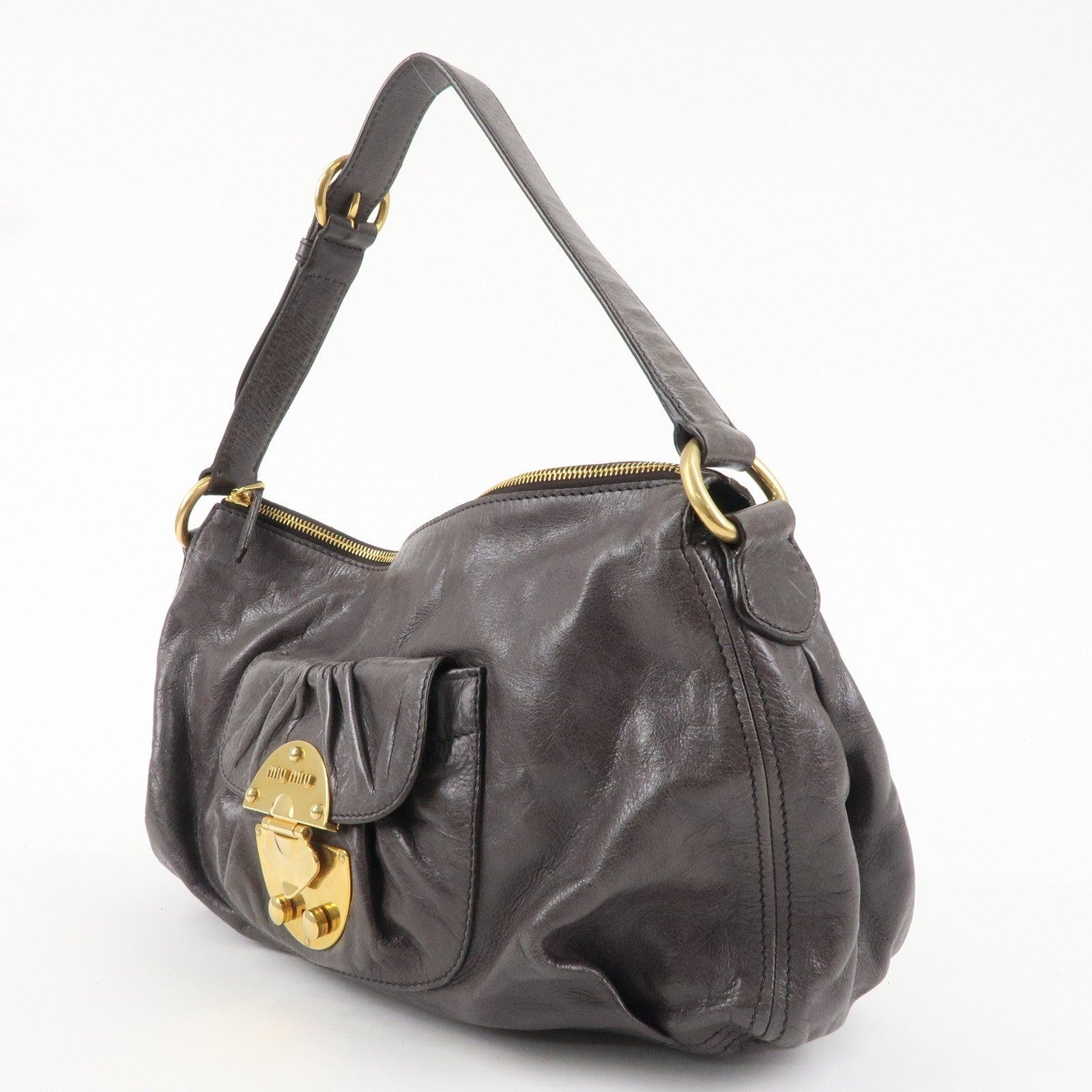 MIU MIU Logo Leather One Shoulder Bag Hand Bag Gray