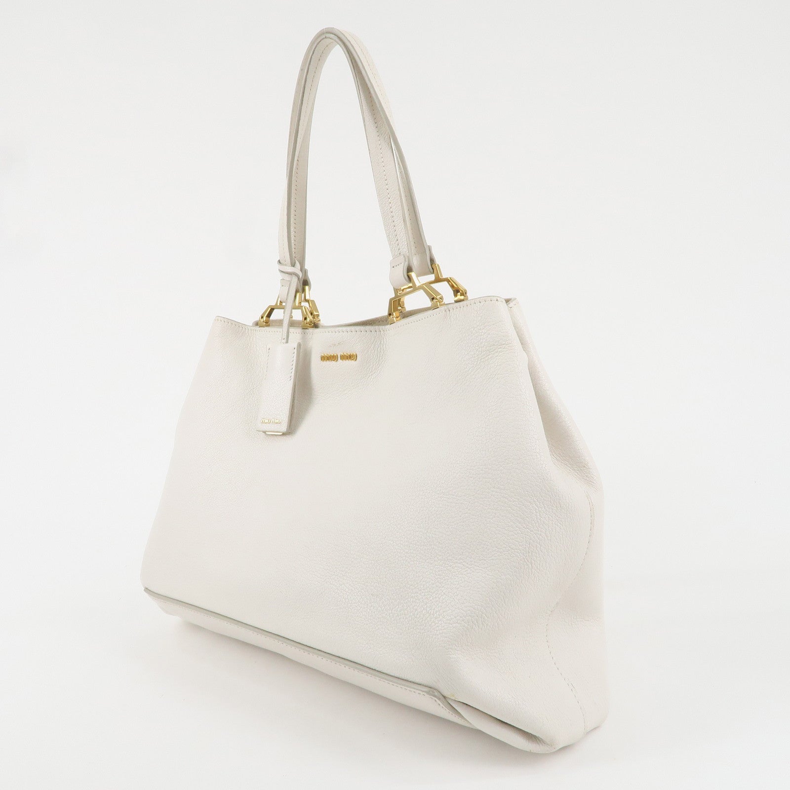 MIU MIU Logo Leather Tote Bag Shoulder Bag White 5BG002