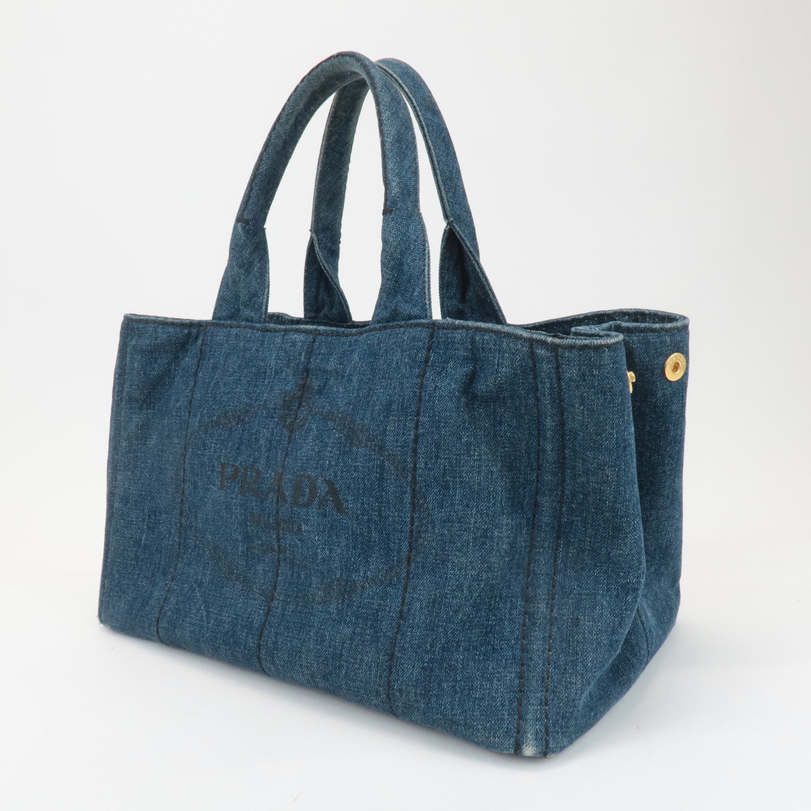 PRADA Canapa Large Canvas Tote Bag Hand Bag Denim Blue B1872B Used