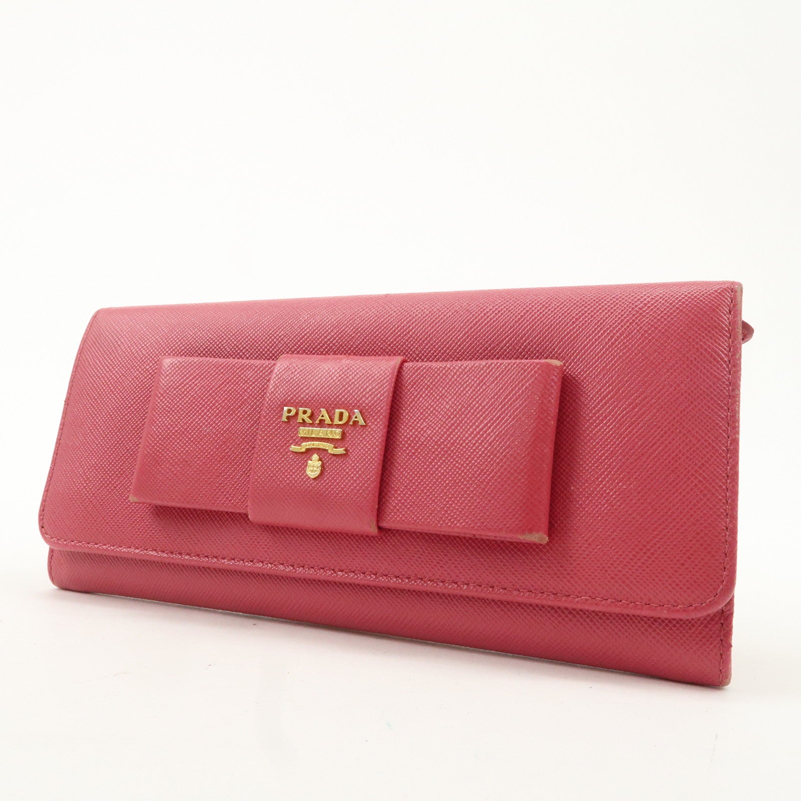 PRADA Saffiano Leather Set of 2 Long Wallet Pink 1MH132 1ML506 Used