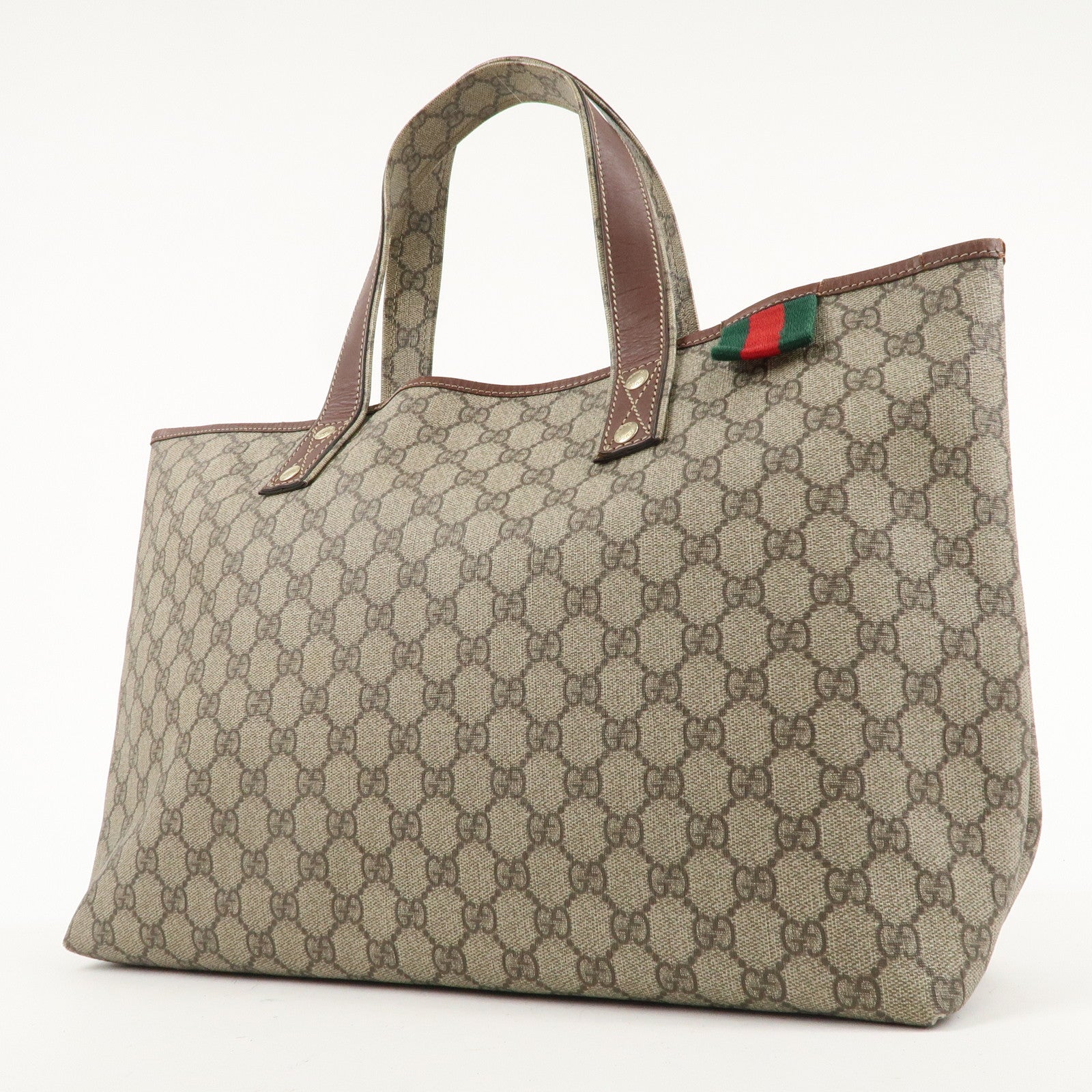 GUCCI Sherry GG Supreme Leather Tote Bag Beige Brown 211134