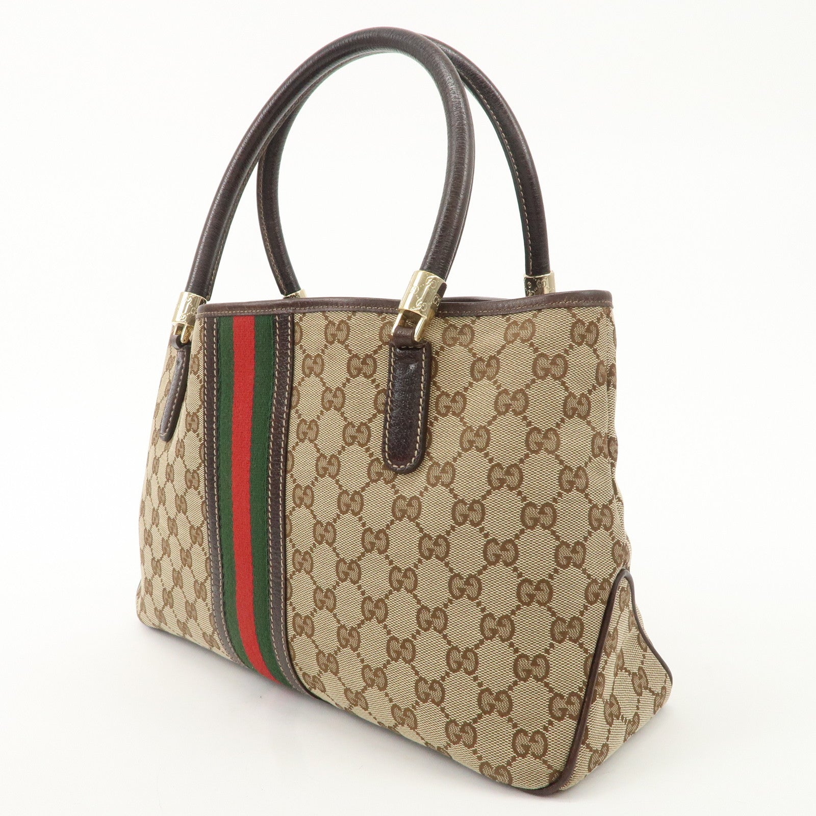 GUCCI Sherry GG Canvas Leather Tote Bag Beige Brown 161717 Used