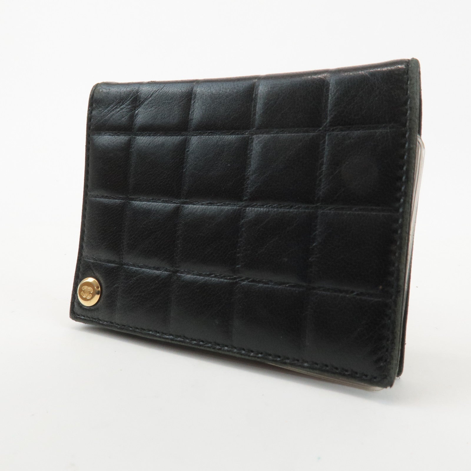 CHANEL Chocolate Bar Lamb Skin Card Case Black