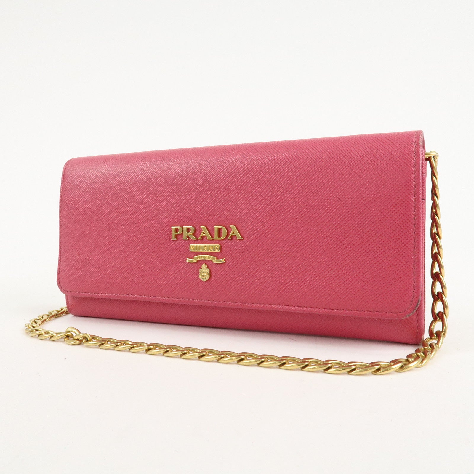 PRADA Saffiano Metal Chain Wallet Shoulder Bag Pink 1DH002