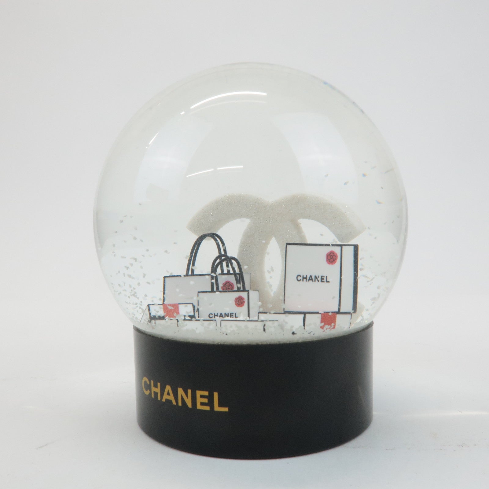 CHANEL COCO Mark Glass Snow Globe 2019 Novelty Black White Used