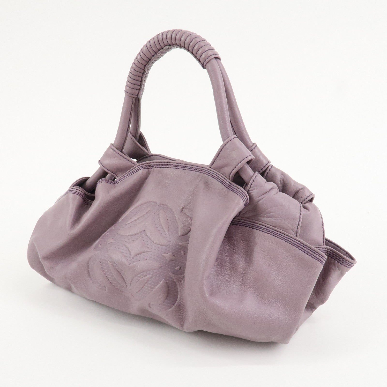 LOEWE Anagram Leather Nappa Aire Shoulder Hand Bag Lavender Used