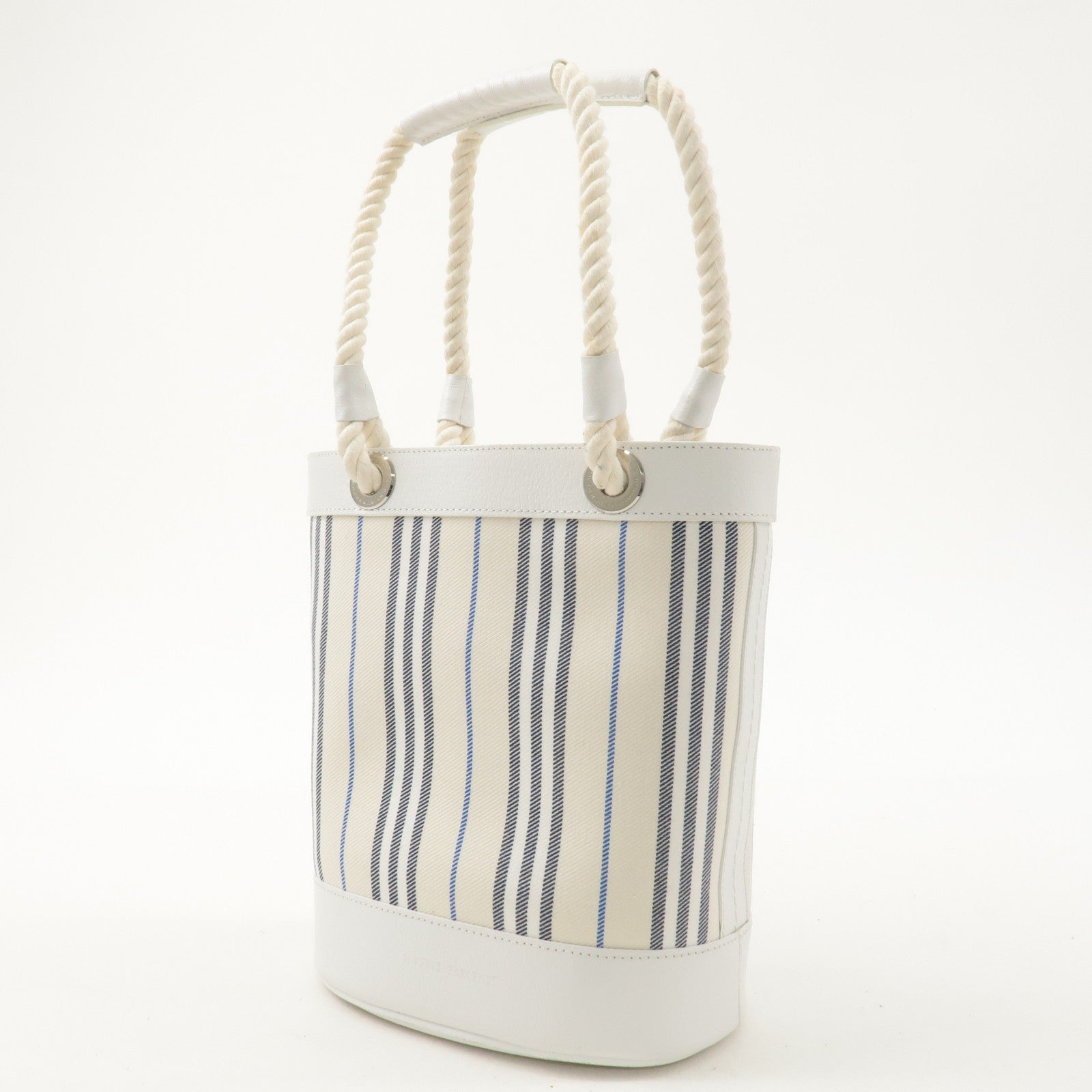 BURBERRY Canvas Leather Tote Bag Hand Bag White Stripe