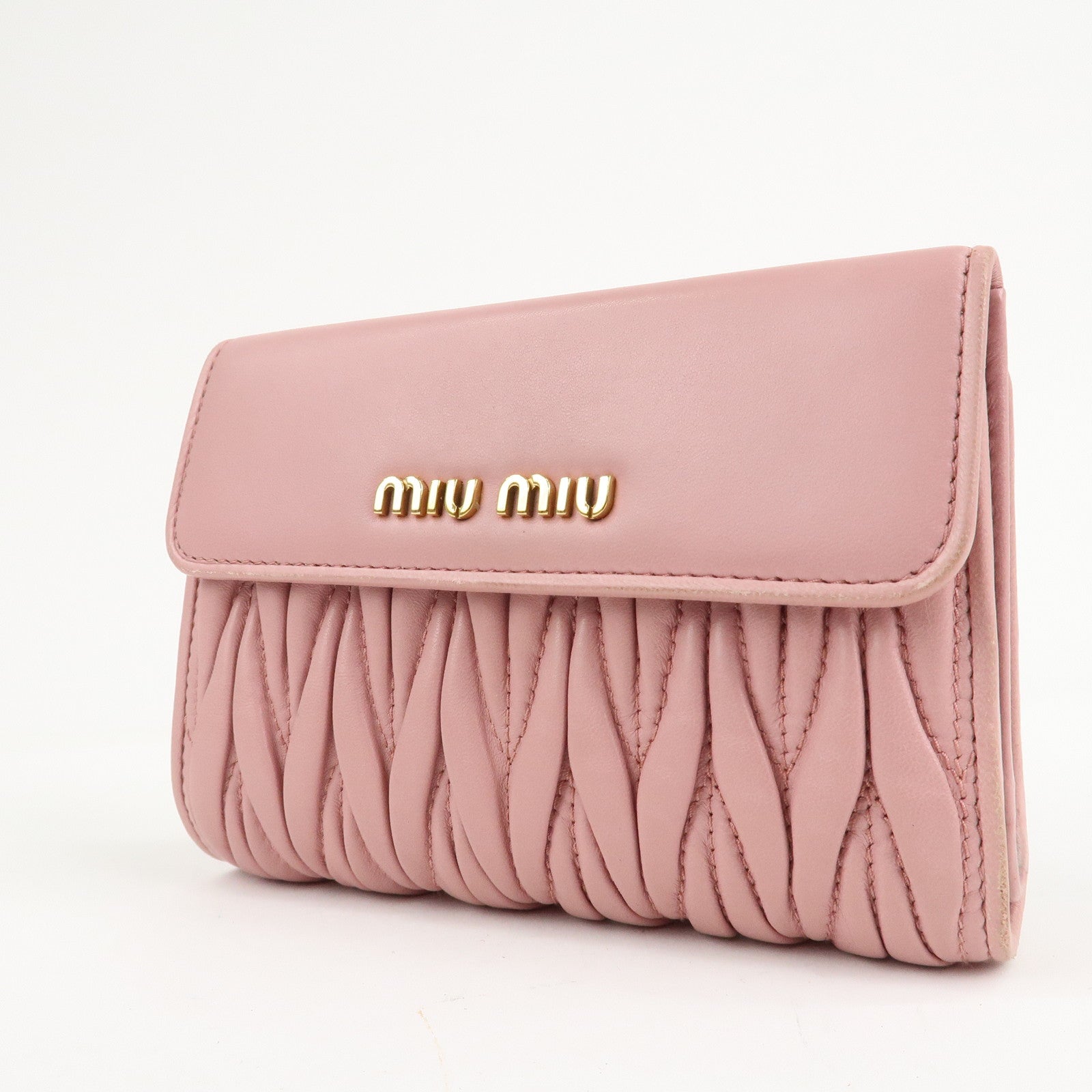 MIU MIU Matelasse Leather Trifold Wallet Pink 5ML225