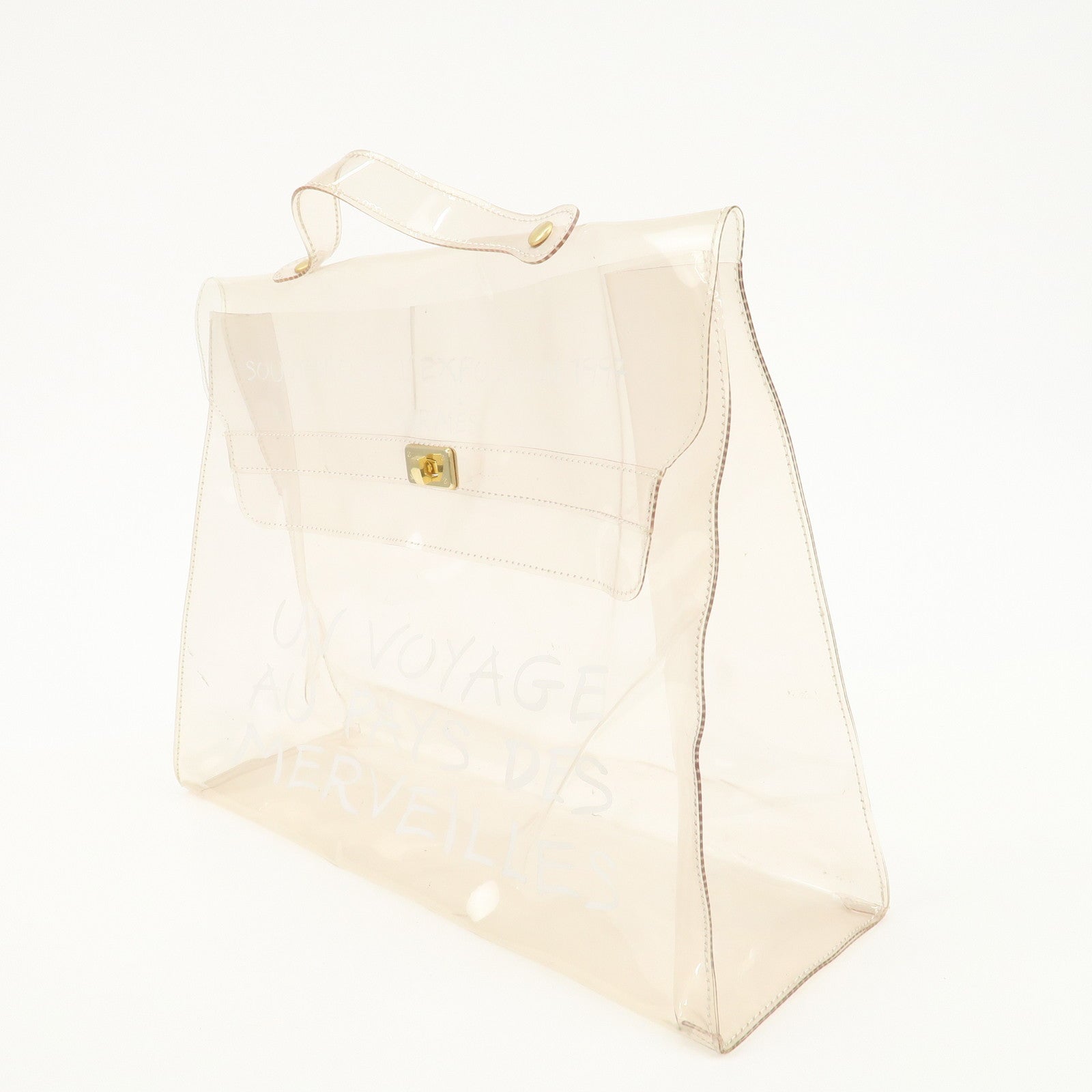 HERMES Vinyl Kelly Hand Bag Clear Transparent Gold Hardware Used