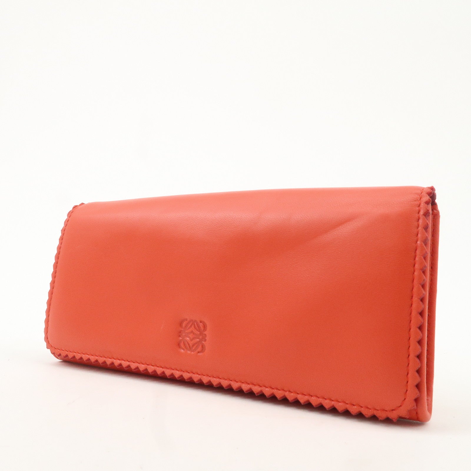 LOEWE Anagram Leather Bi-fold Pinking Long Wallet Red