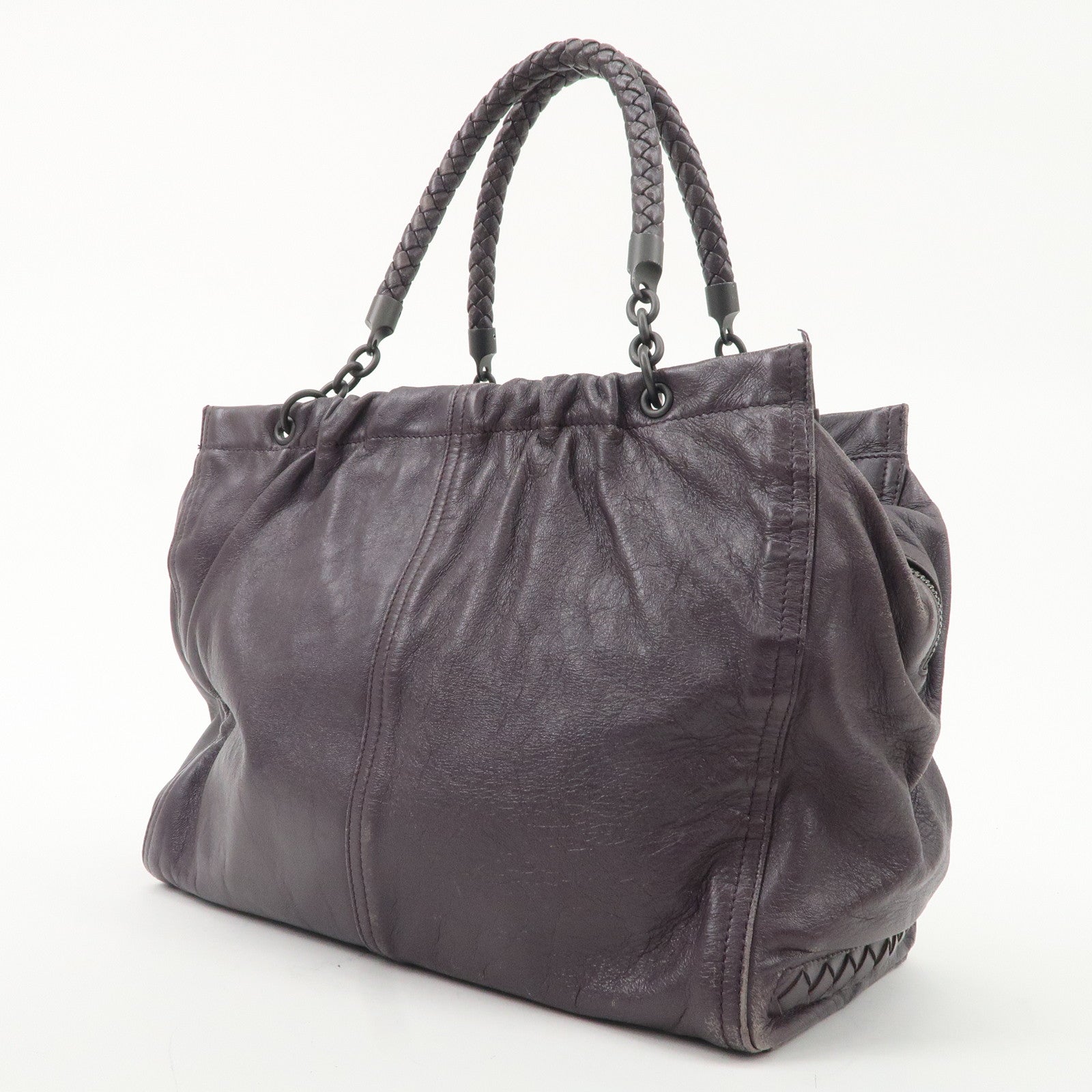 BOTTEGA VENETA Leather Tote Bag Hand Bag Purple Black HDW