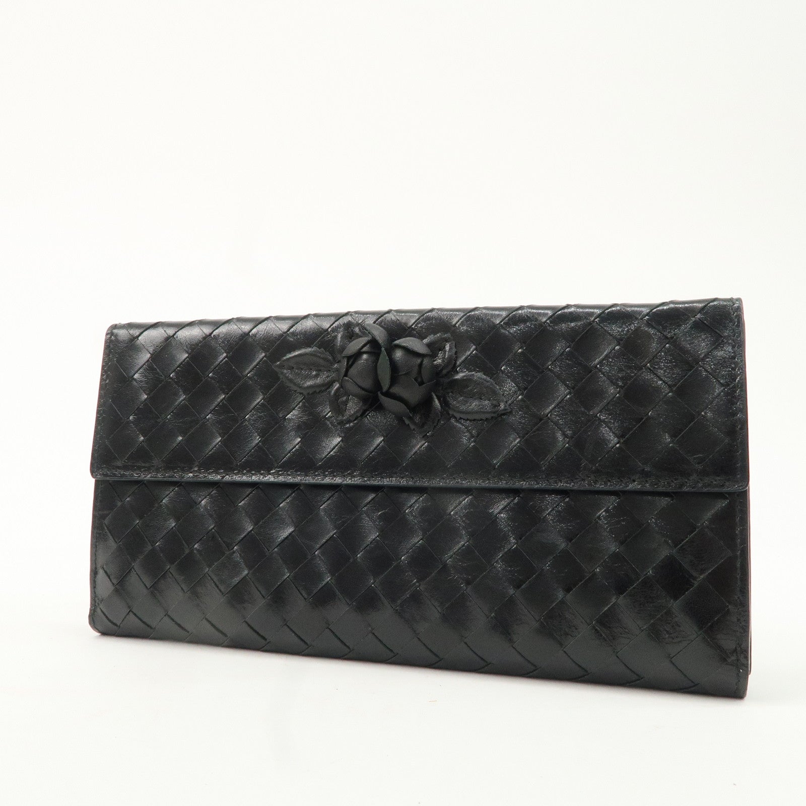 BOTTEGA VENETA Intrecciato Leather W Hook Bifold Wallet Black