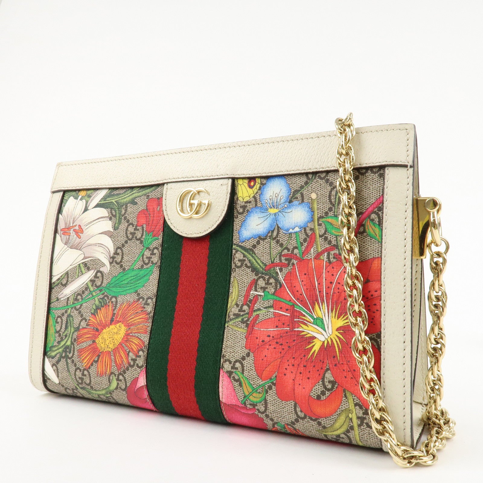 GUCCI Ophidia PVC Leather Chain Shoulder Bag Floral Pattern 503877 Used