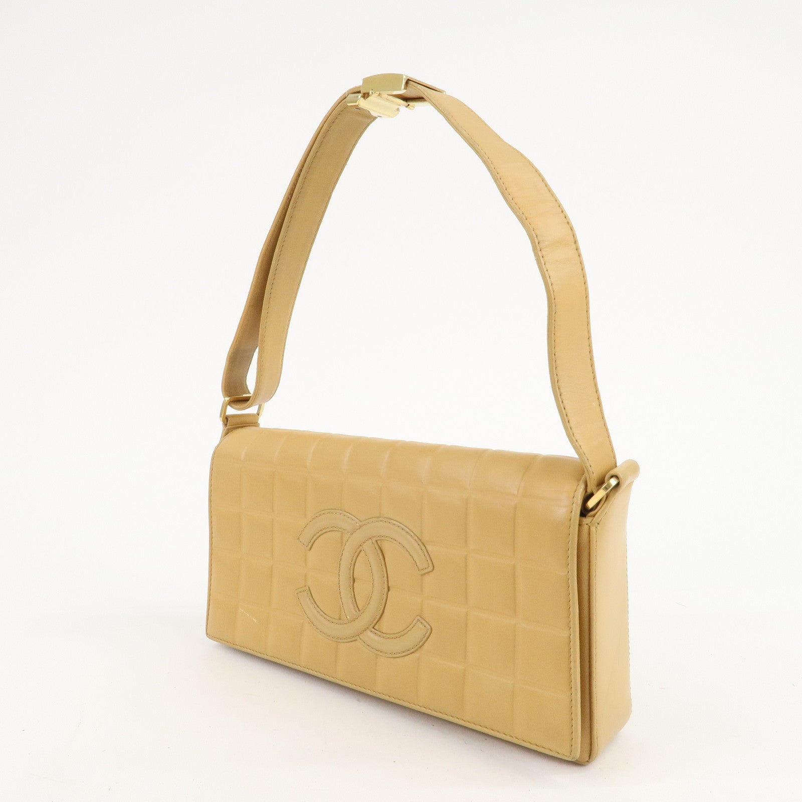 CHANEL COCO Mark Chocolate Bar Lamb Skin Shoulder Bag Beige