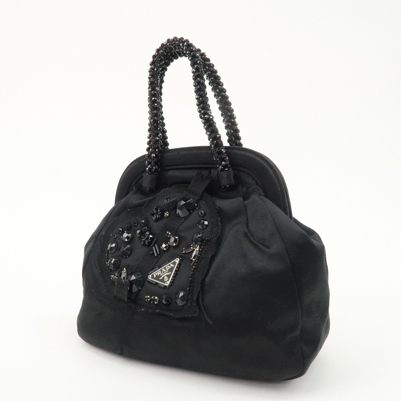 PRADA Evening Heart Satin Beaded Bijou Hand Bag BN1340 Used