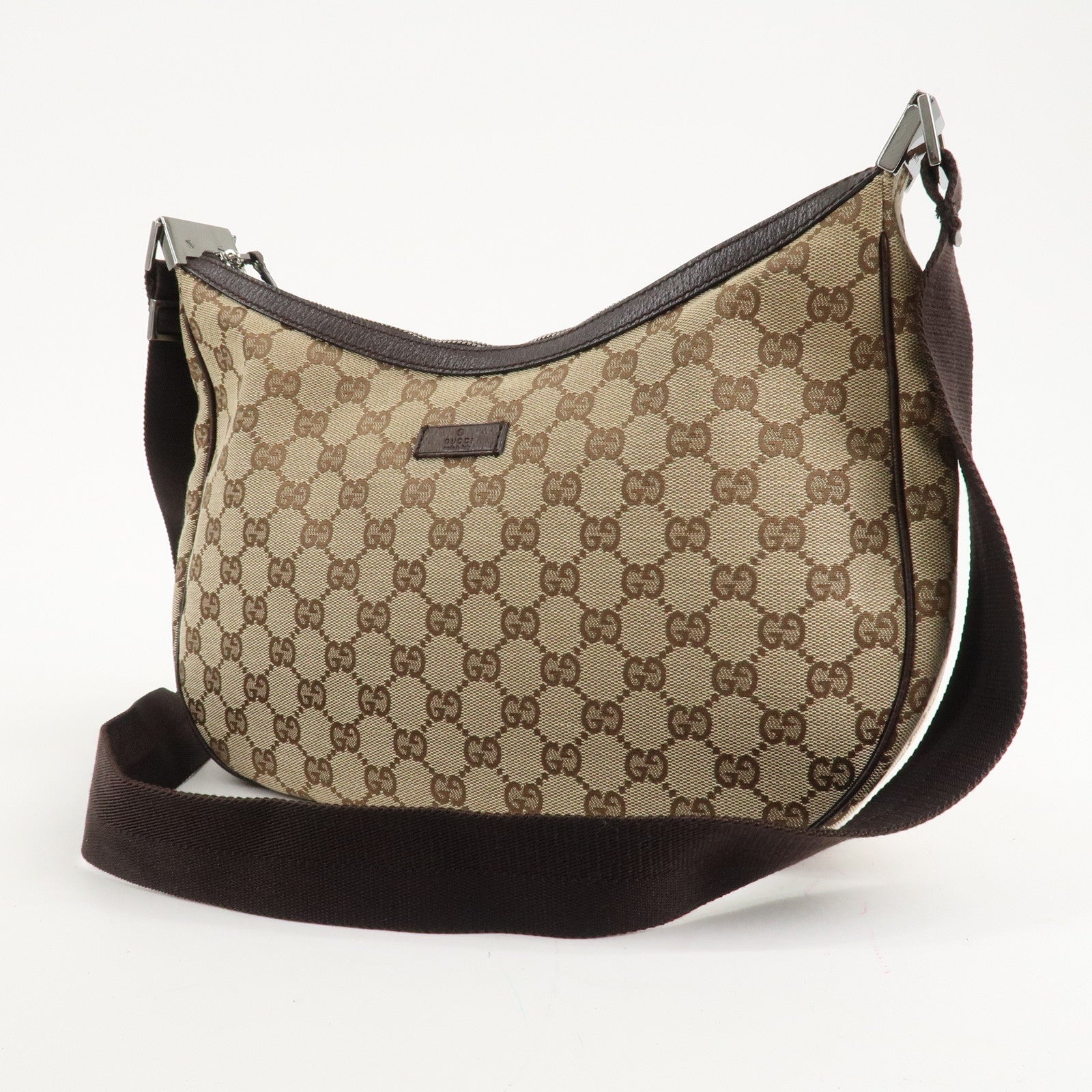 GUCCI GG Canvas Leather Shoulder Bag Beige Brown 122790 Used