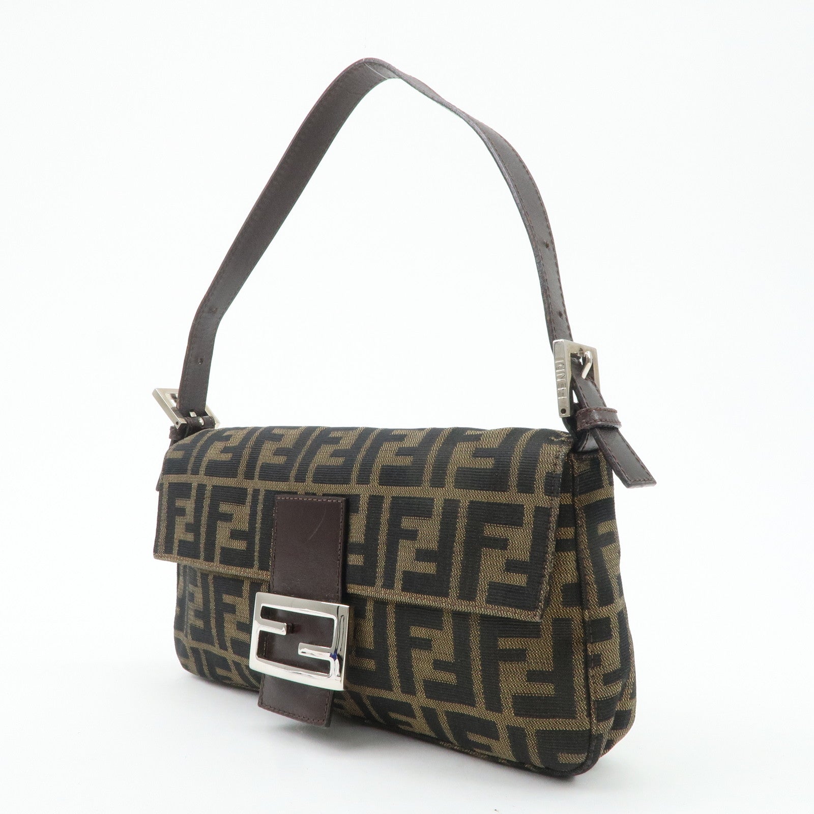 FENDI Mamma Baguette Zucca Canvas Leather Shoulder Bag 26424 Used