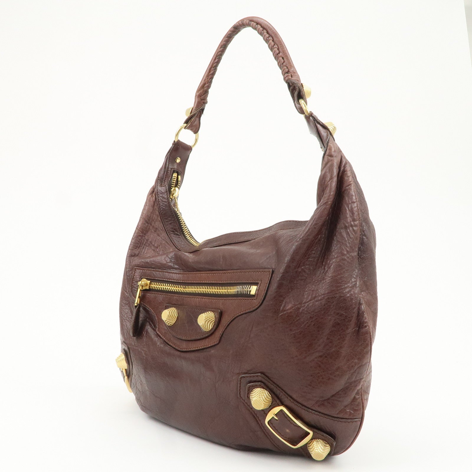 BALENCIAGA Leather Shoulder Bag Brown 497717