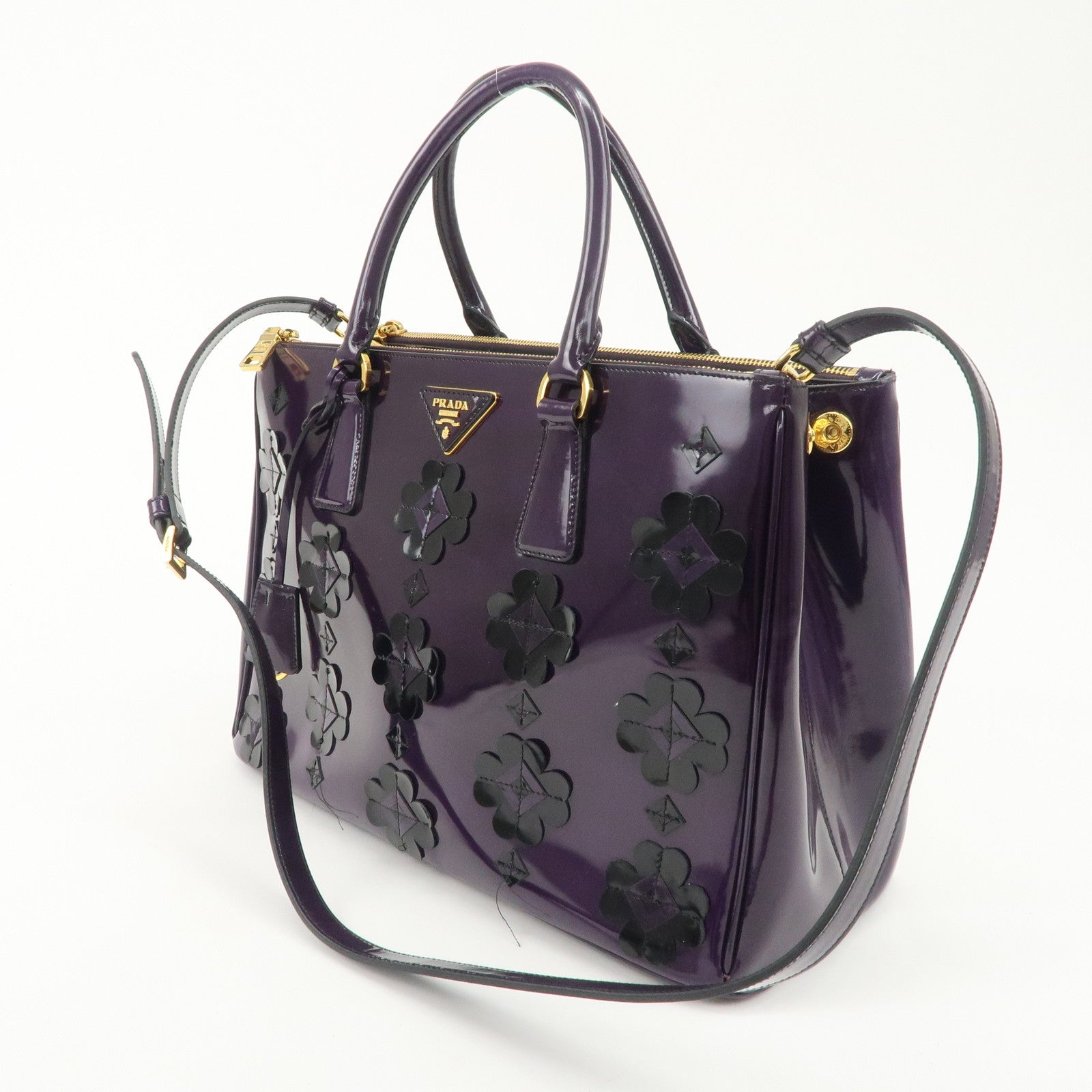 PRADA Patent Leather 2Way Shoulder Bag Flower Motif B2274F Used