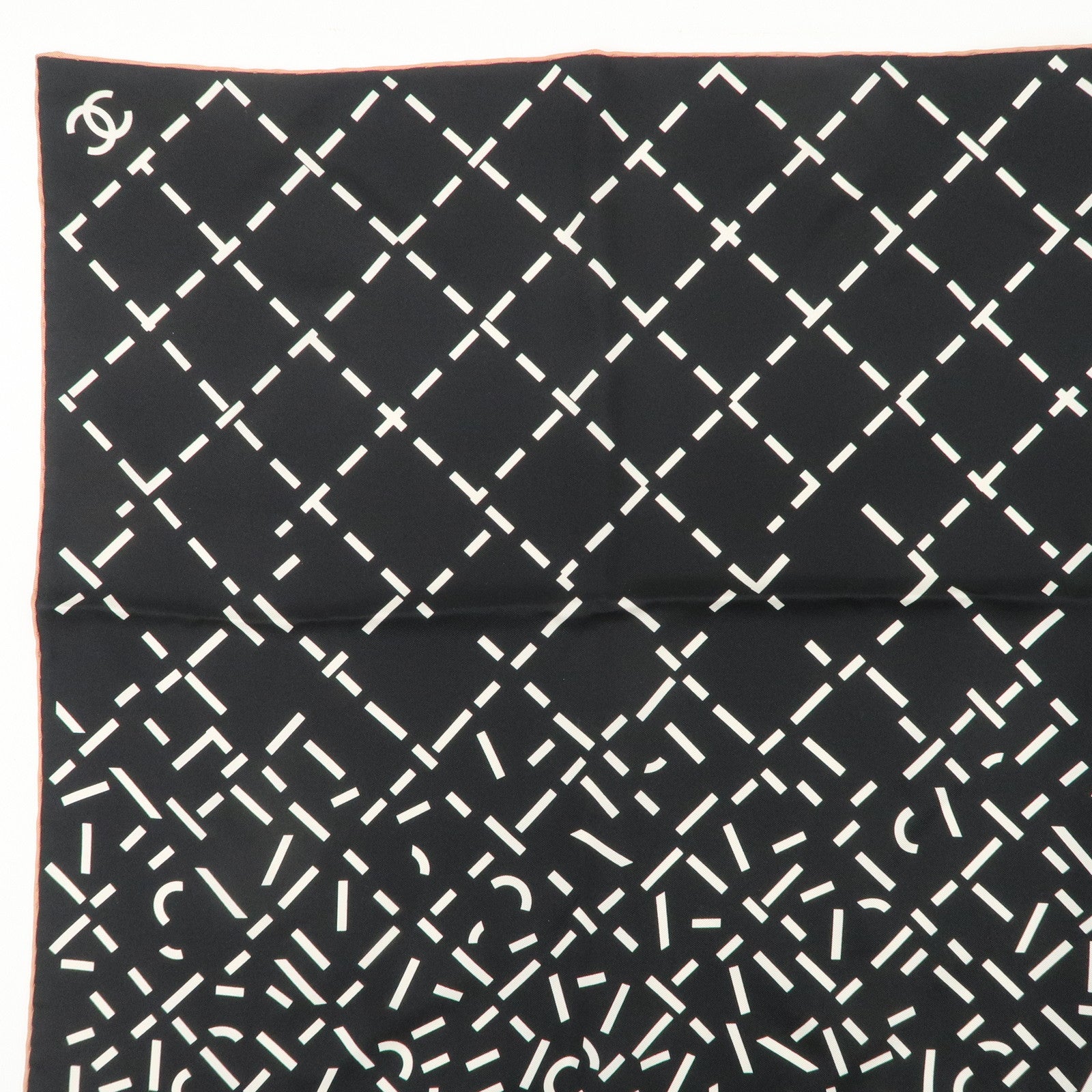 CHANEL Silk 100% Scarf Black White