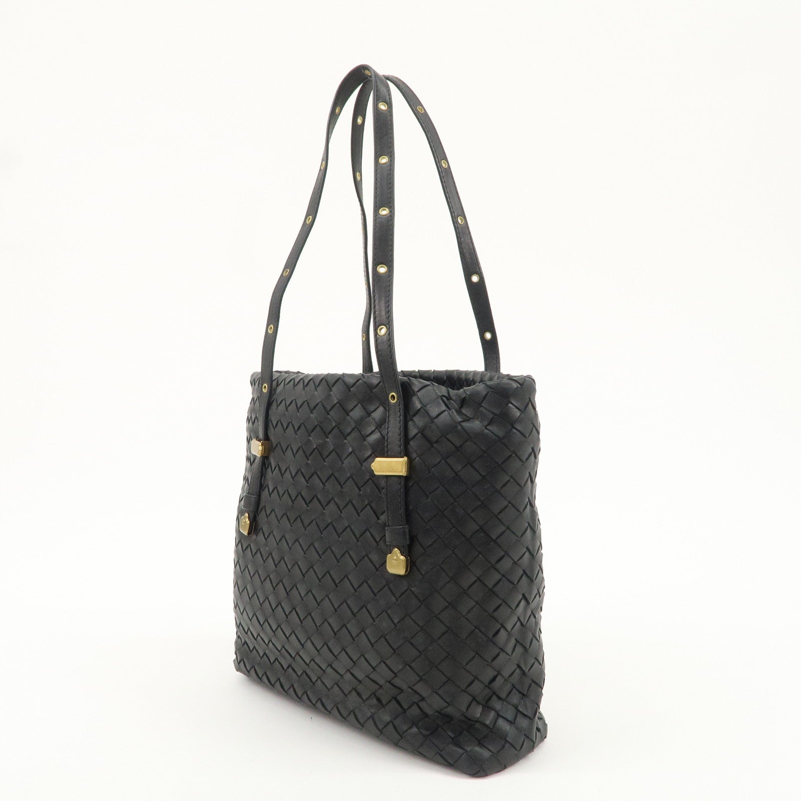 BOTTEGA VENETA Intrecciato Leather Tote Shoulder Bag Black 162937