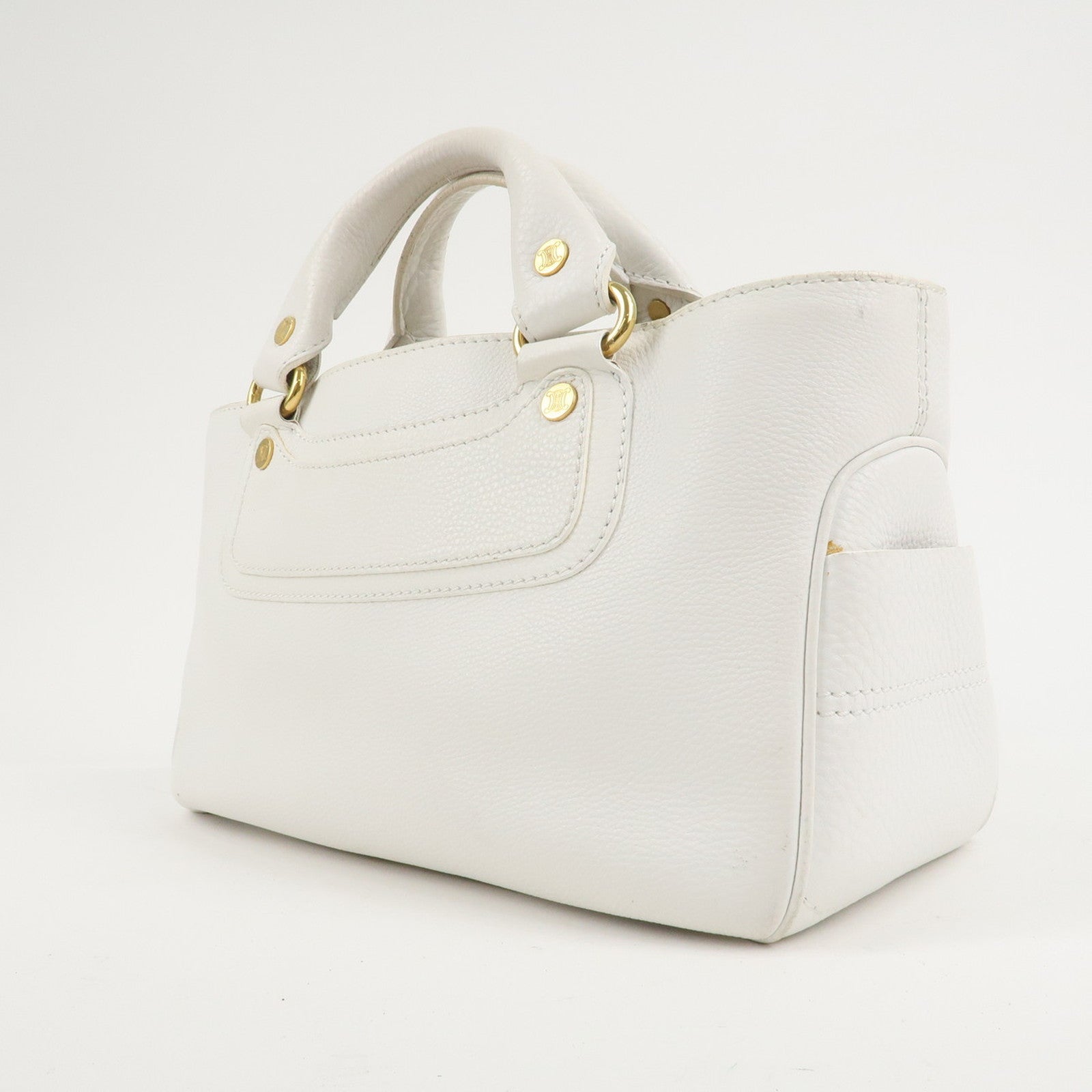 CELINE Leather Triomphe Button Boogie Bag Hand Bag White Used