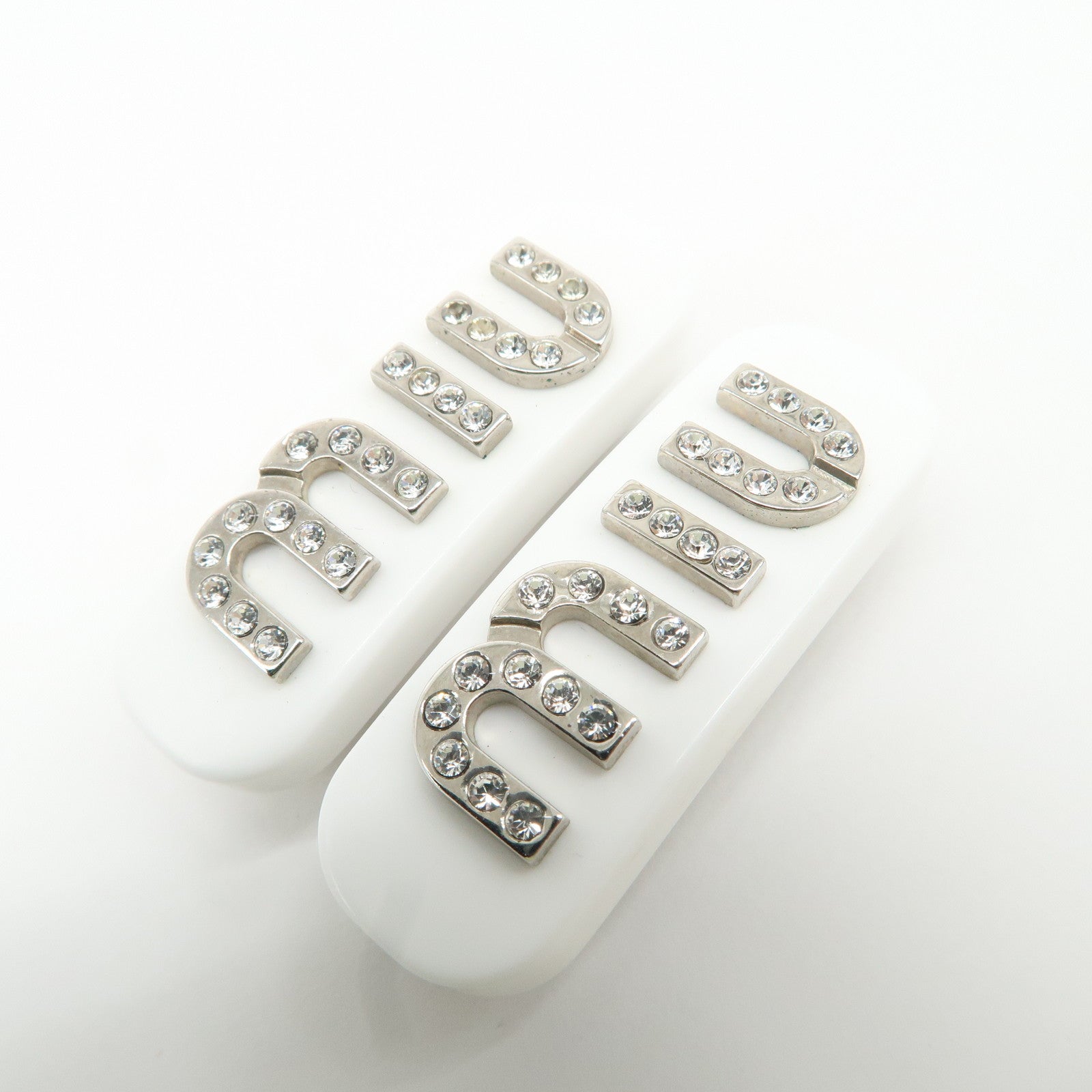 MIU MIU Plastic Rhine Stone Hair Clip White Silver