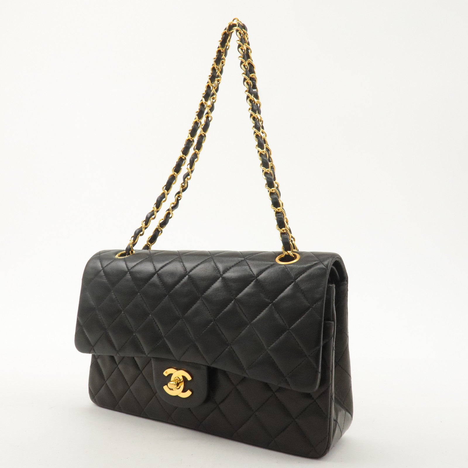 CHANEL Matelasse 25 Lamb Skin Double Flap Shoulder Bag A01112