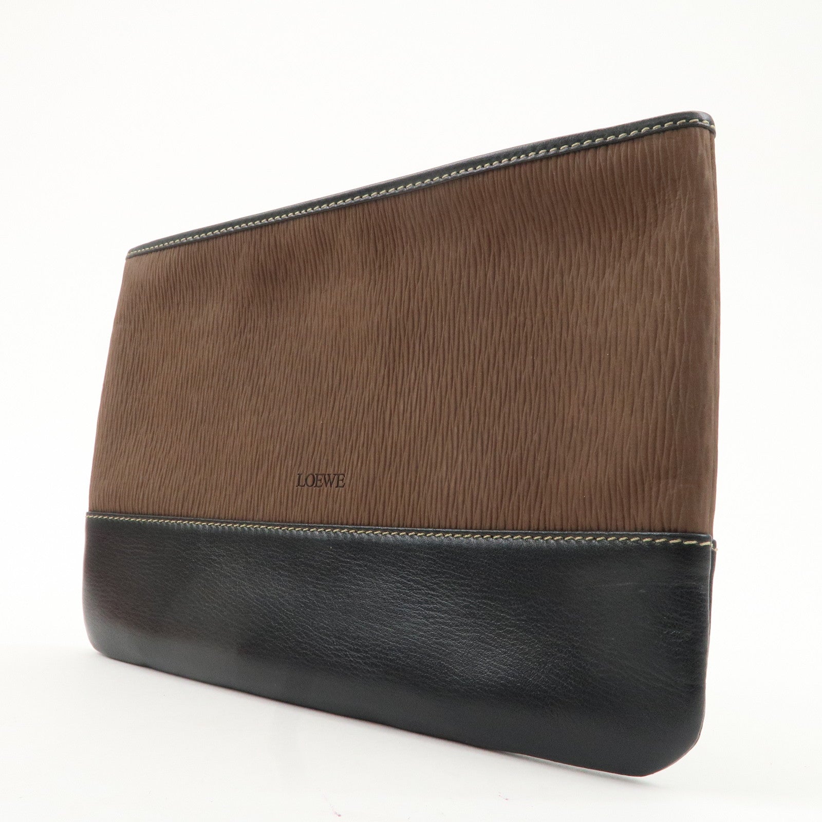 LOEWE Velasquez Leather Pouch Brown Black Used