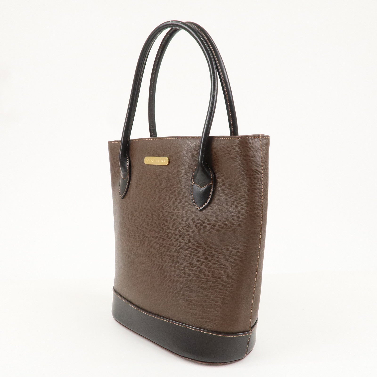 BURBERRY Leather Tote Bag Hand Bag Brown Gold Hardware