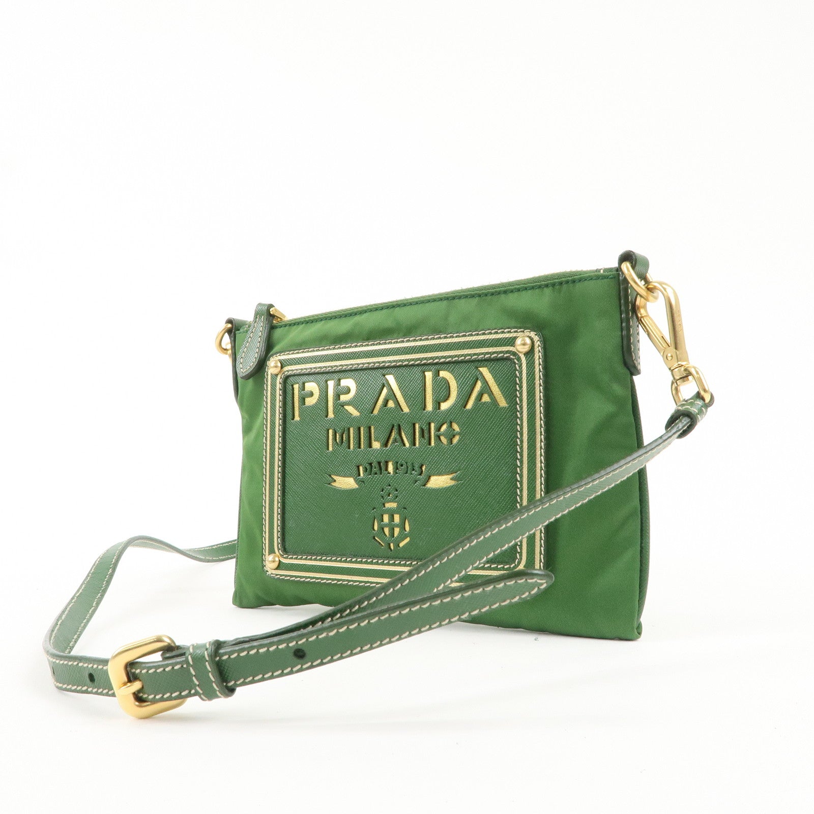 PRADA Nylon Saffiano Leather Shoulder Bag Pouch Green BT0604