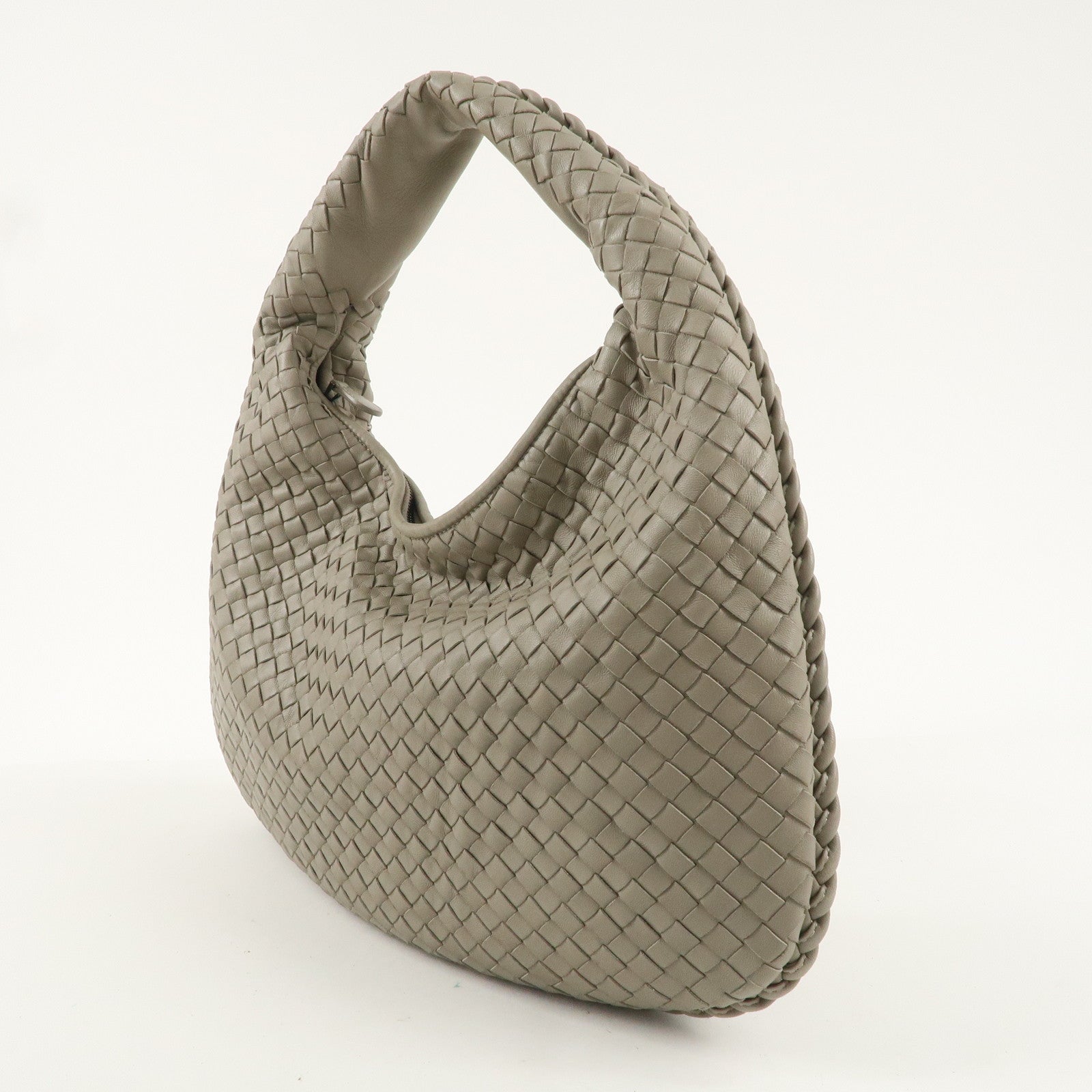 BOTTEGA VENETA Intrecciato Hobo Leather Shoulder Bag Greige 115653