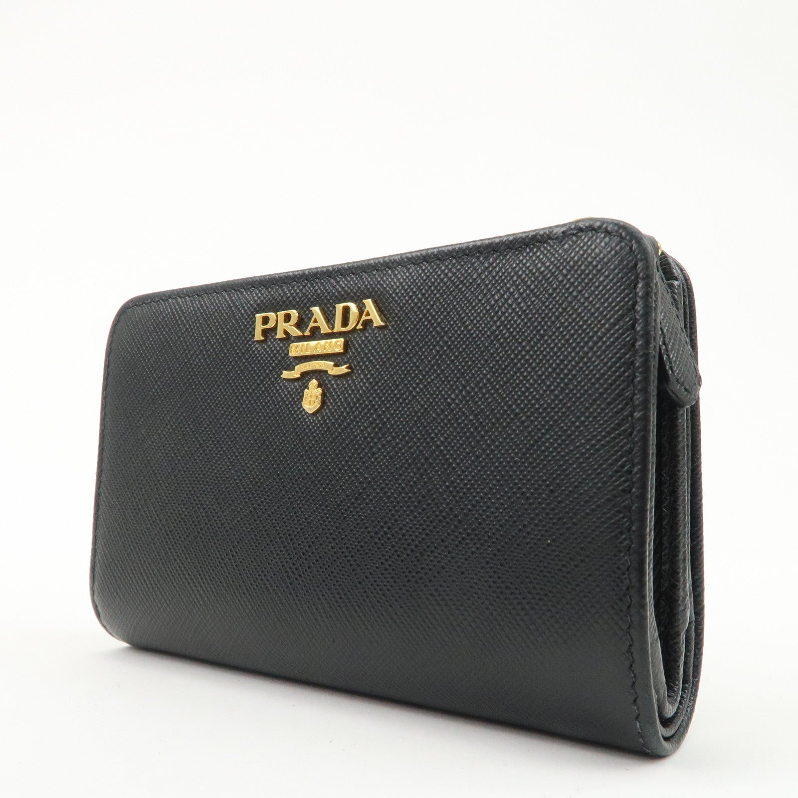 PRADA Saffiano Leather Bi-Fold Wallet Purse Black 1ML225