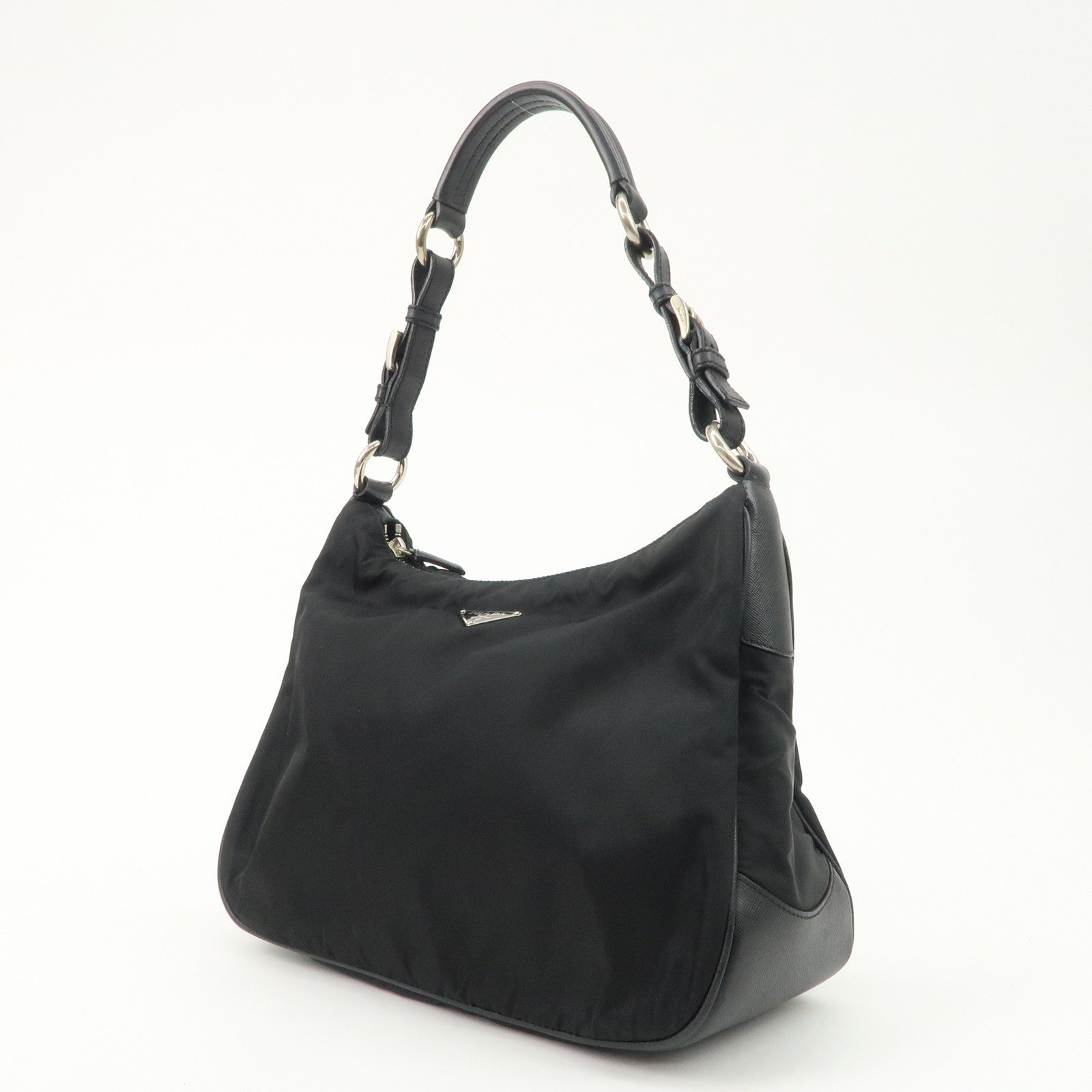 PRADA Nylon Leather Shoulder Bag Black BR2585