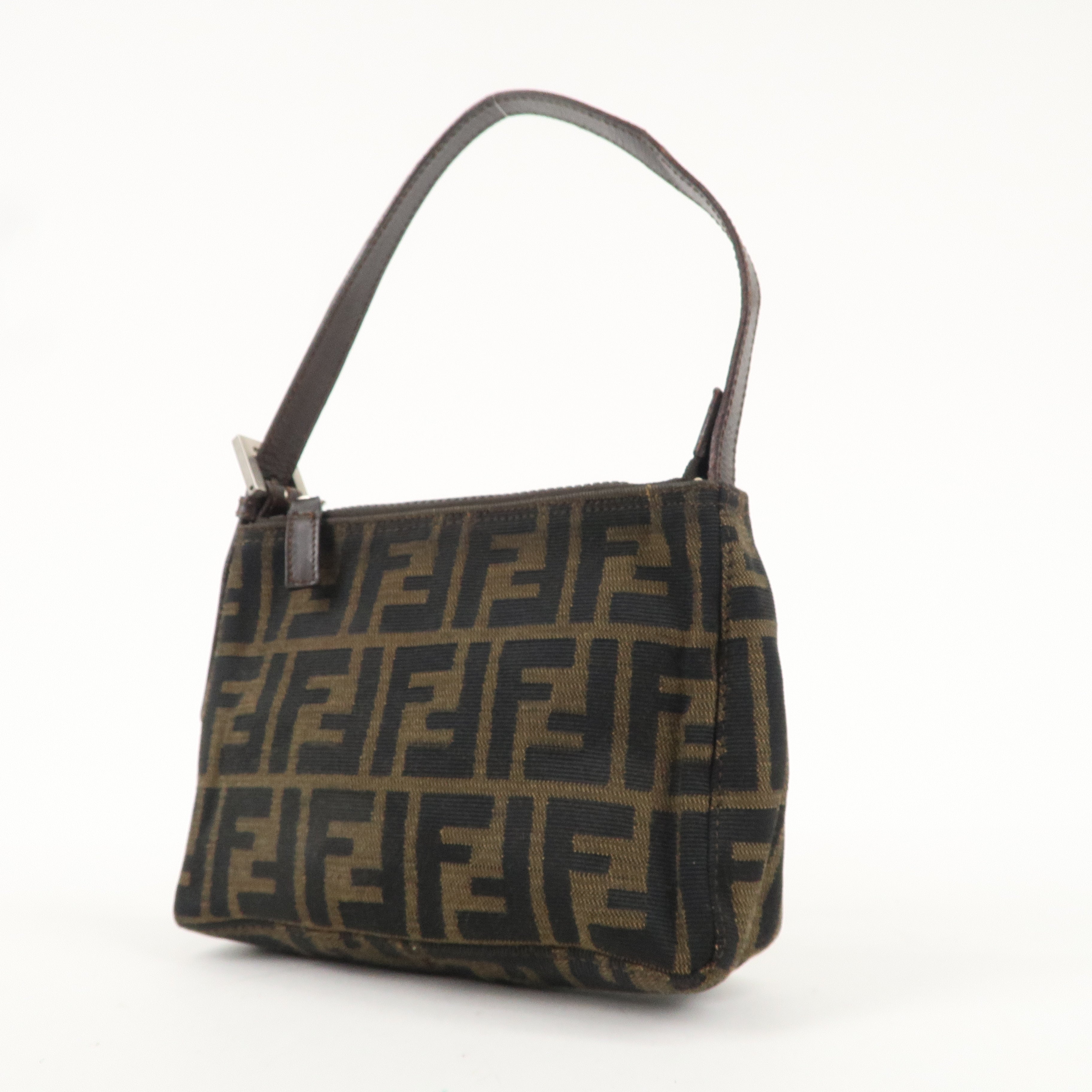 FENDI Zucca Canvas Leather One Shoulder Bag Brown Black