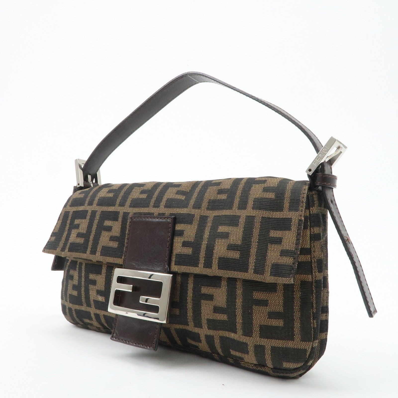 FENDI Mamma Baguette Zucca Canvas Leather Shoulder Bag 26424