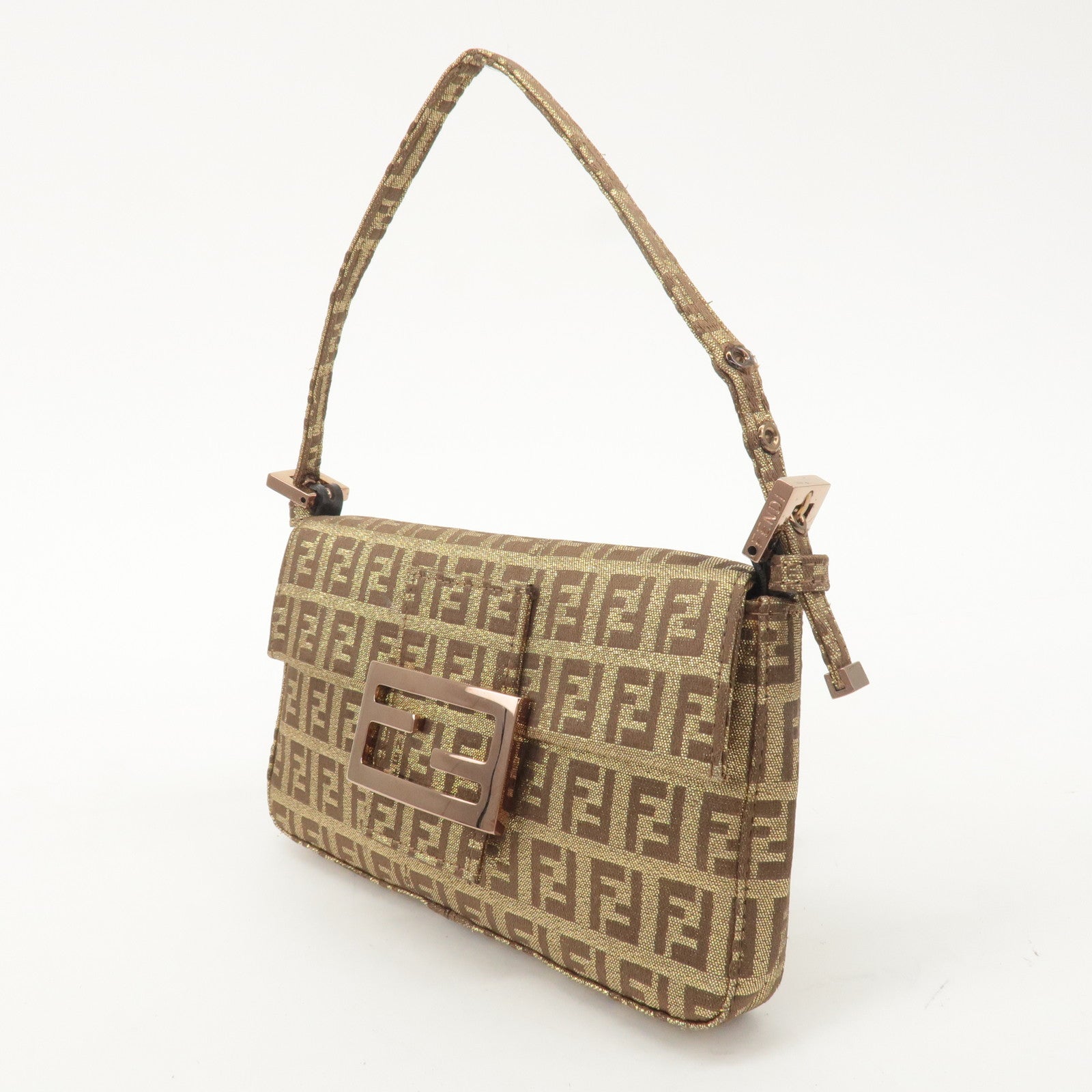 FENDI Mini Mamma Baguette Zucchino Canvas Hand Bag Gold 8BK005