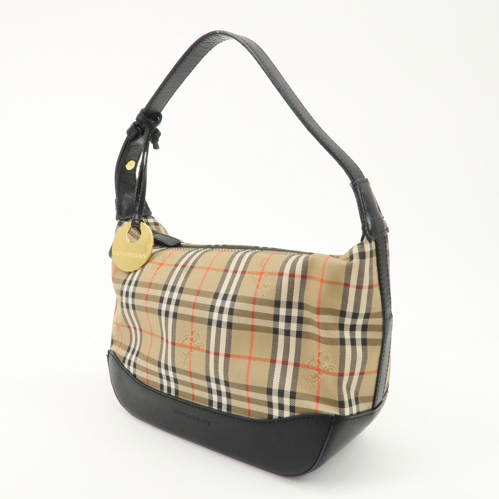 BURBERRY Nova Plaid Canvas Leather Shoulder Bag Hand Bag Black