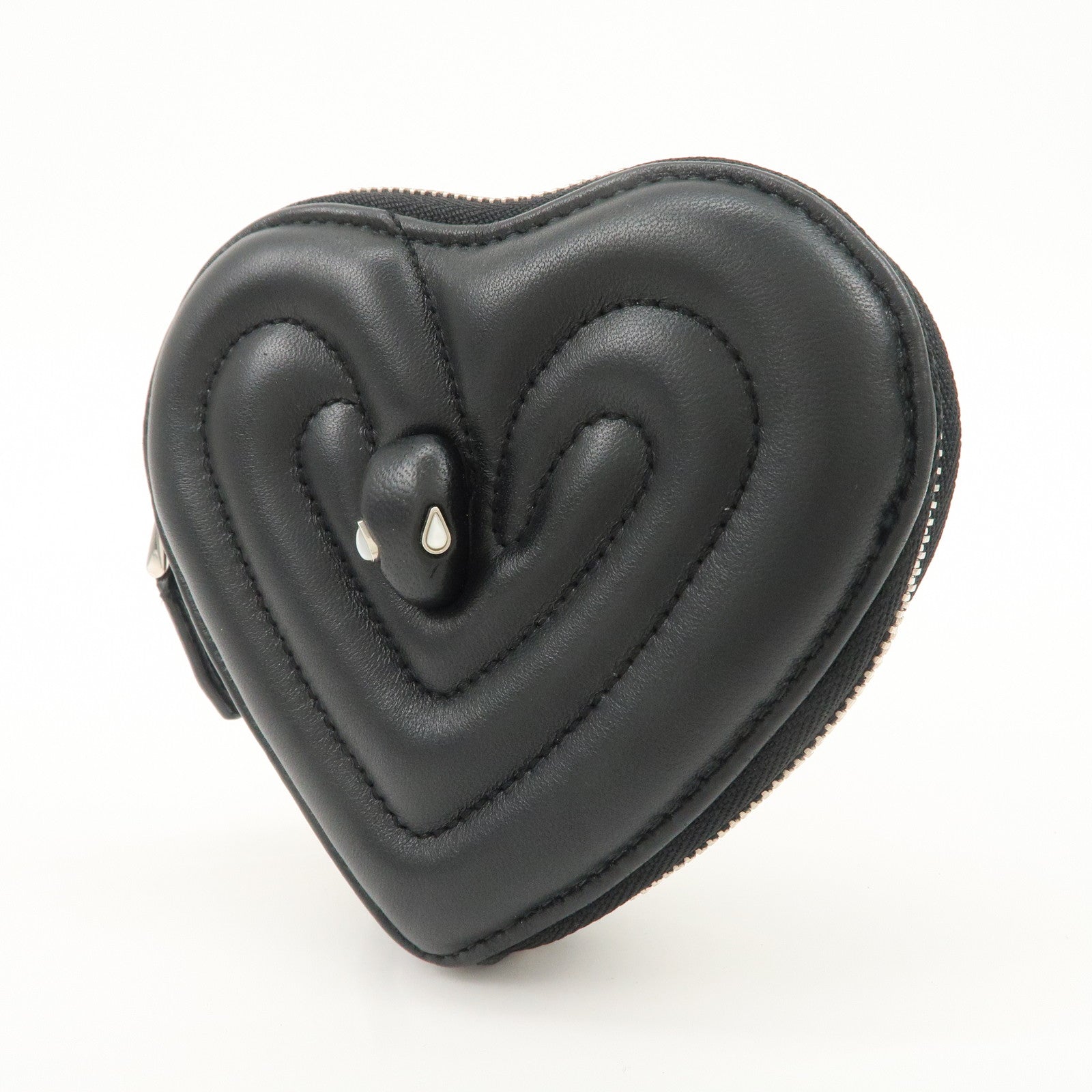 BVLGARI Leather AMBUSH Serpenti Heart Zipper Coin Case Black