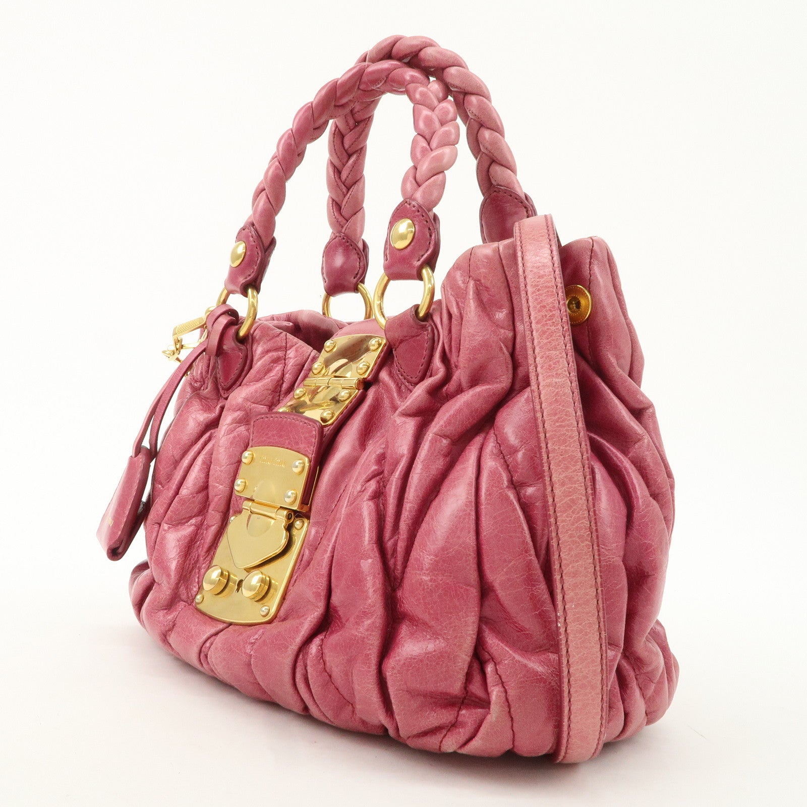 MIU MIU Matelasse Leather 2Way Bag Shoulder Bag Hand Bag Pink Used