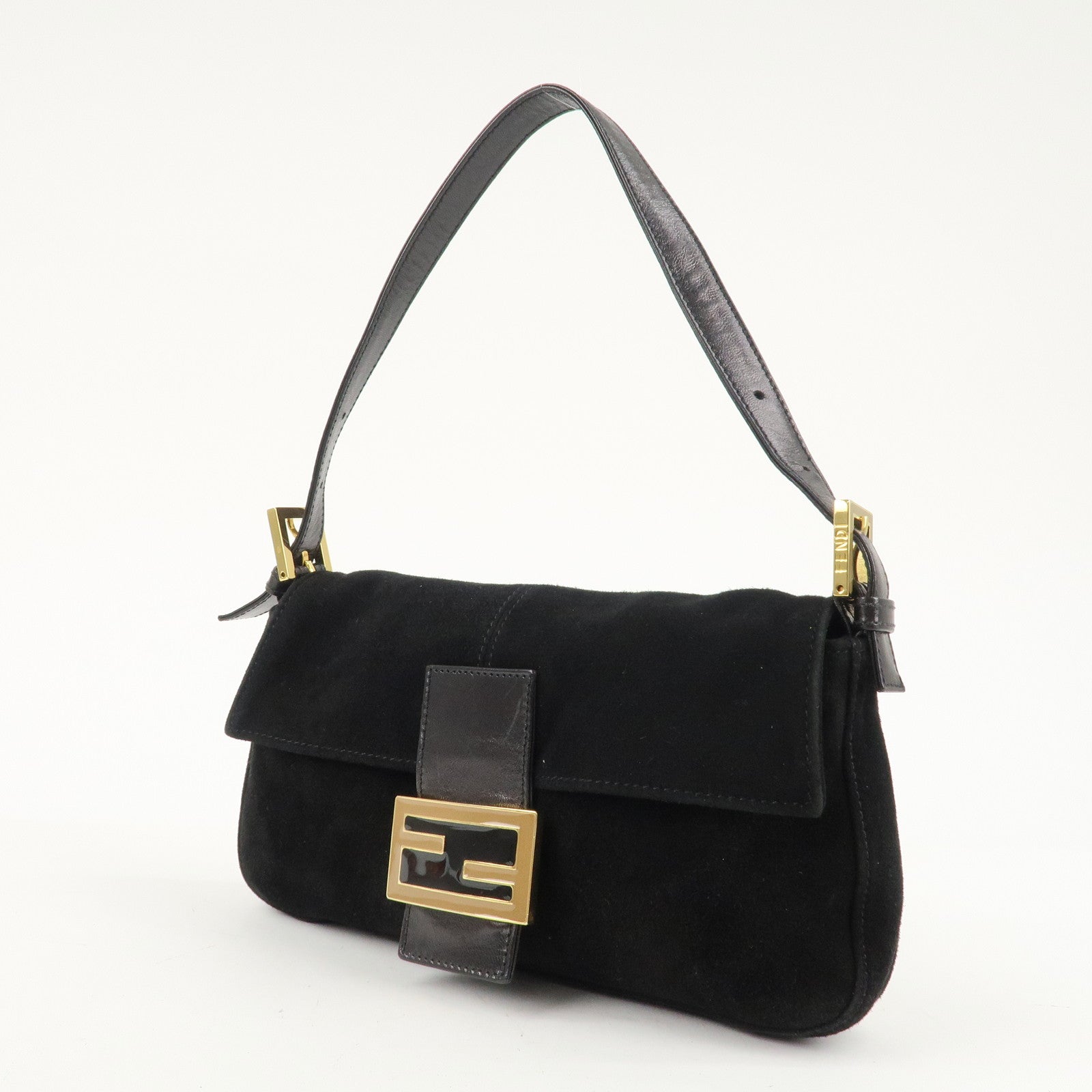 FENDI Mamma Bucket Suede Leather Shoulder Bag Black 26424 Used