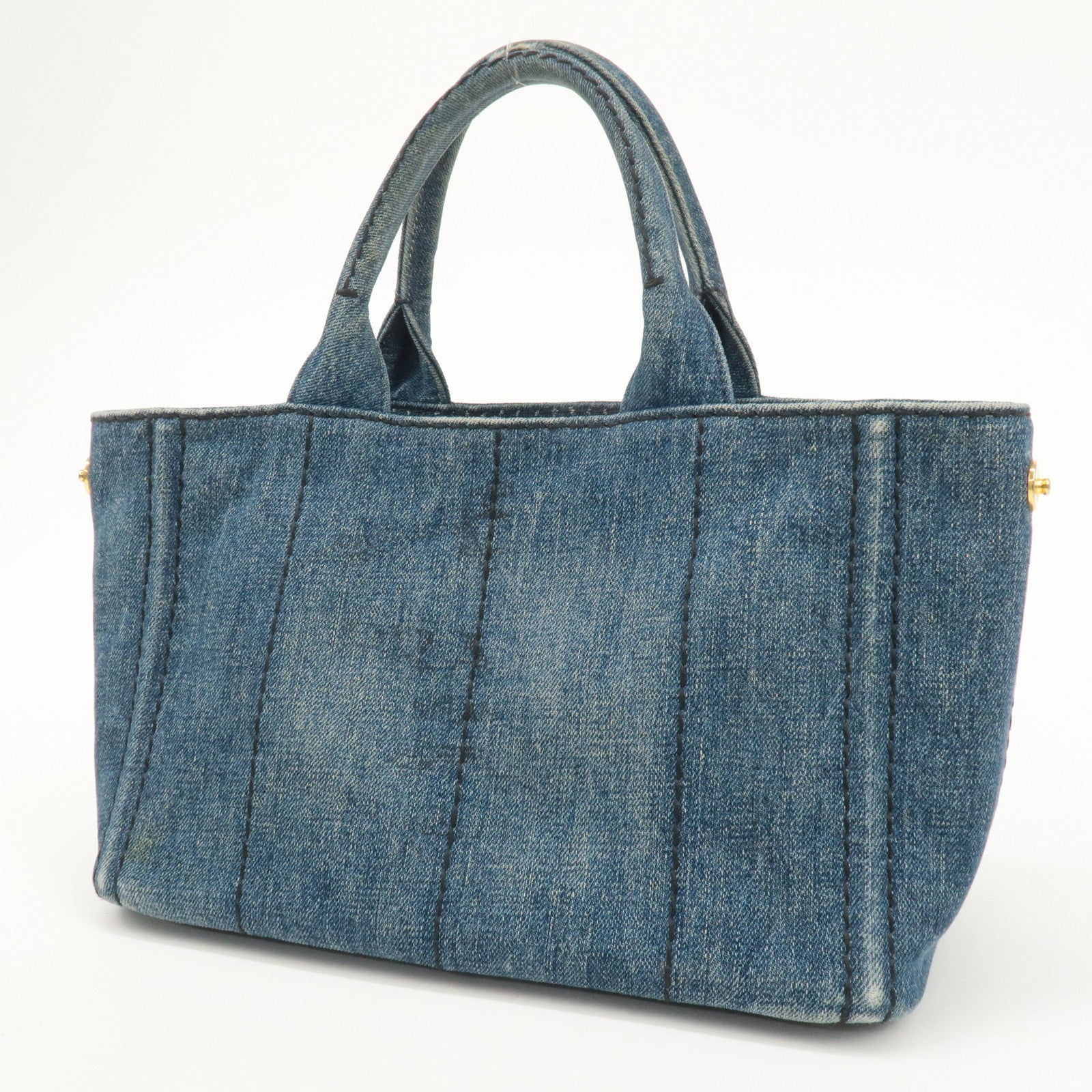 PRADA Logo Canapa Canvas 2Way Shoulder Bag Hand Bag Denim