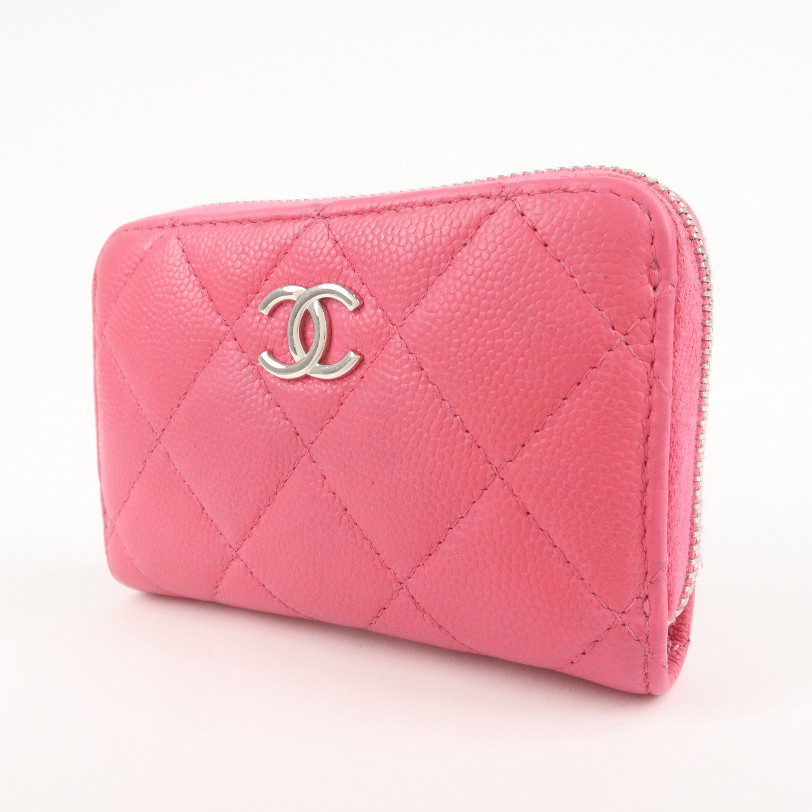 CHANEL Matelasse Caviar Skin Zippy Around Coin Purse Pink