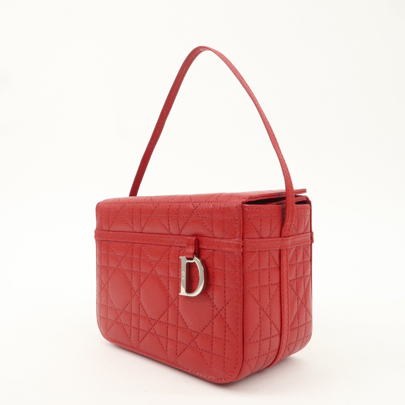 Christian Dior Leather Cannage Vanity Bag Hand Bag Red