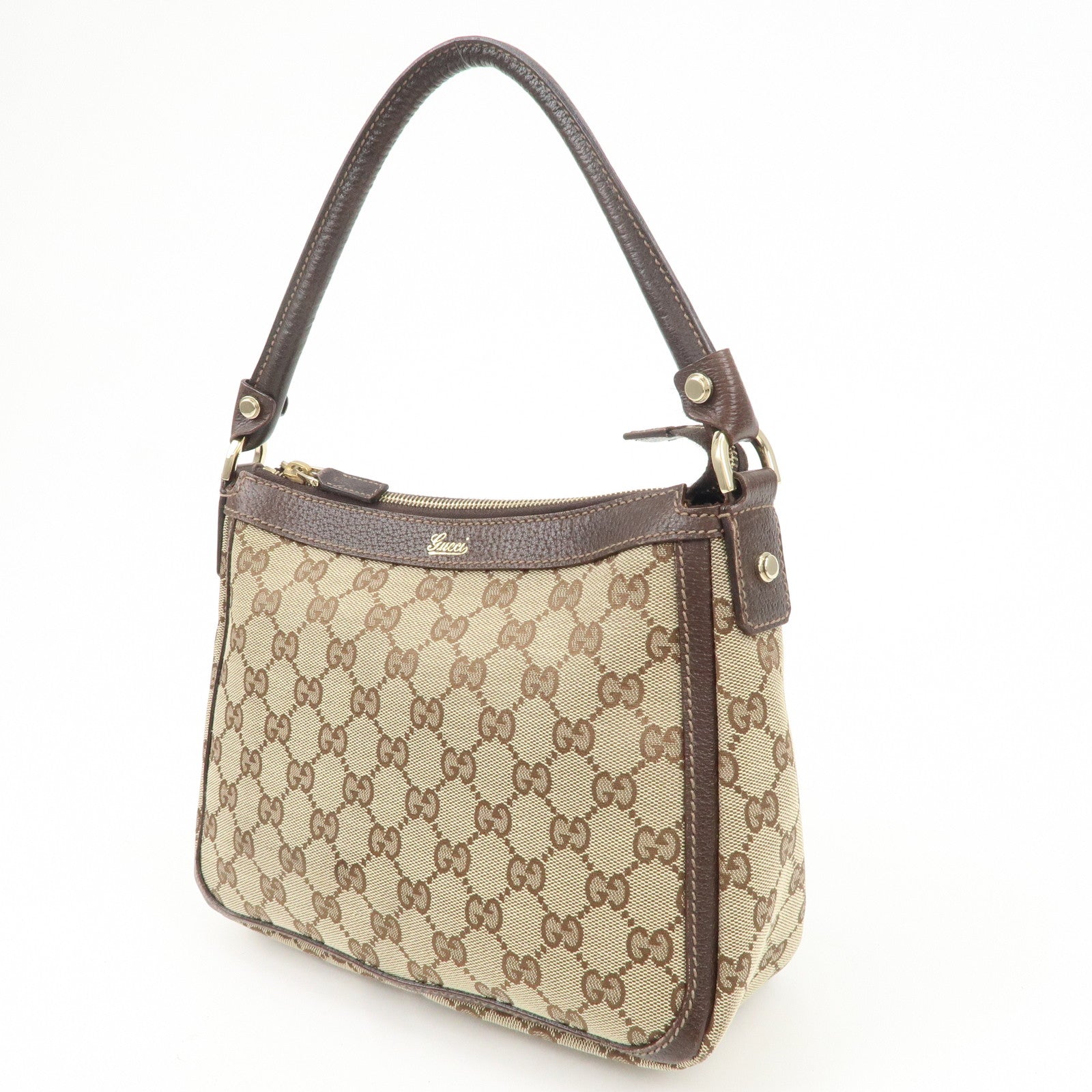 GUCCI GG Canvas Leather Shoulder Bag Beige Brown 146244 Used