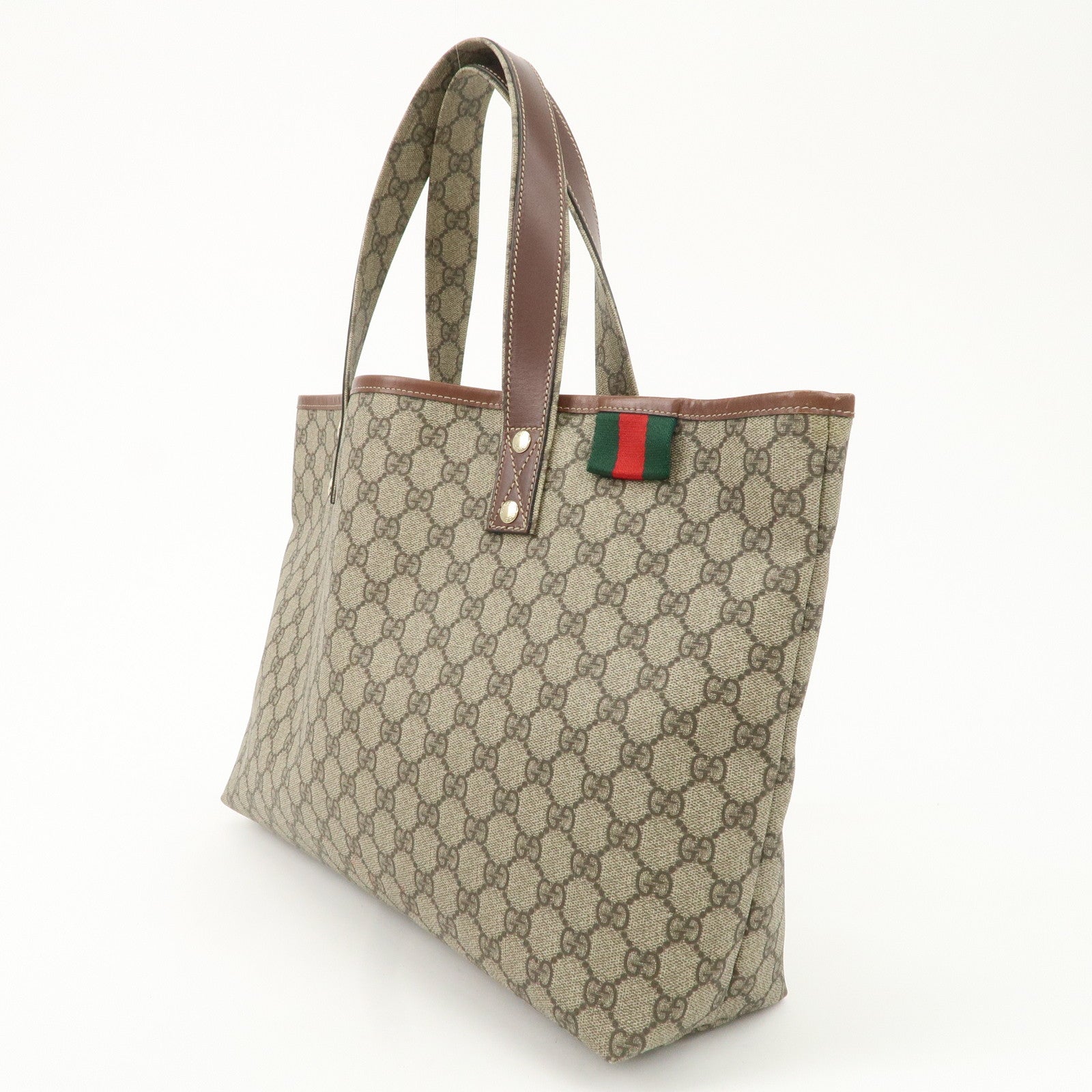 GUCCI GG Plus Leather Tote Bag Shoulder Bag Beige Brown 211134 Used