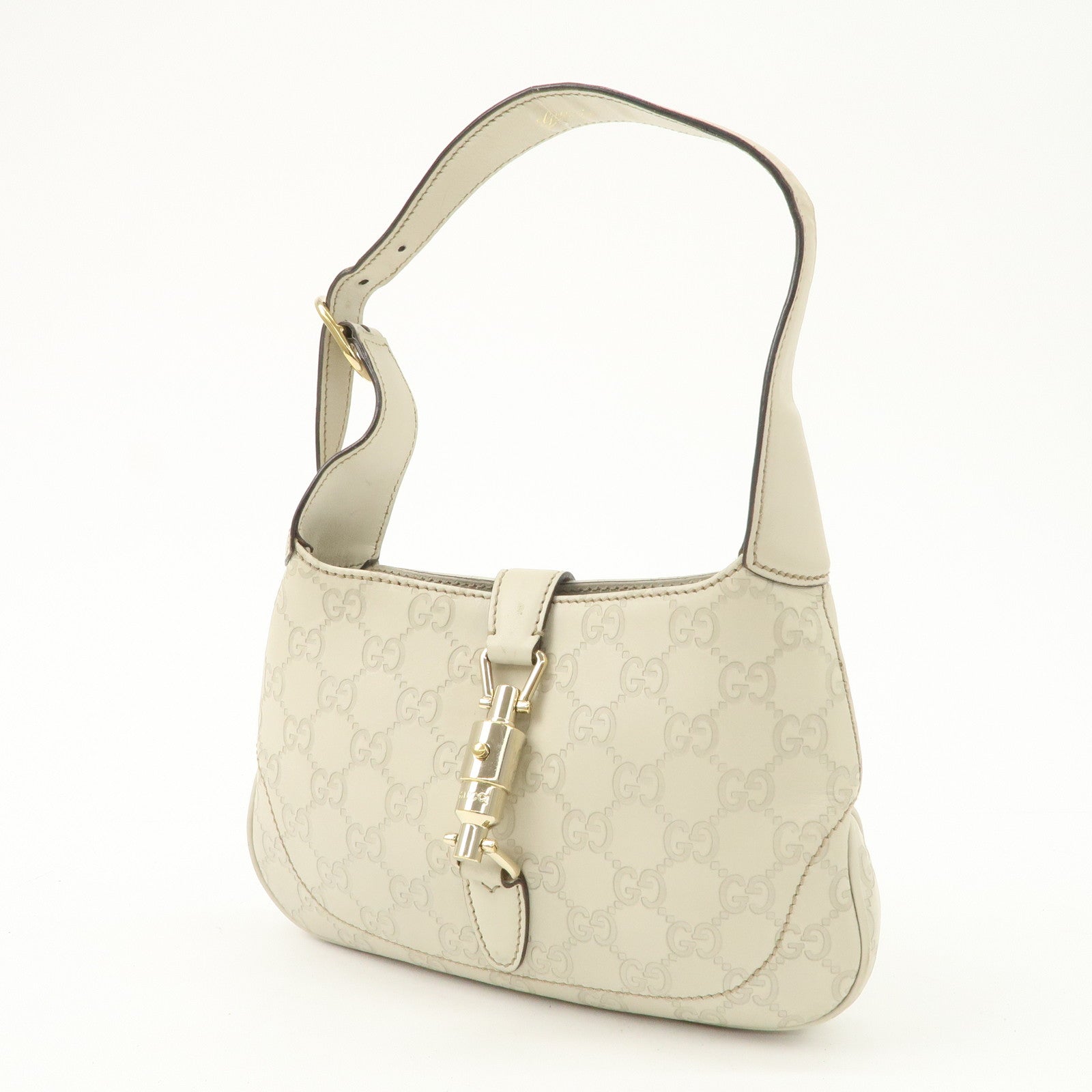 GUCCI New Jackie Guccissima Leather Shoulder Bag Ivory 141576 Used