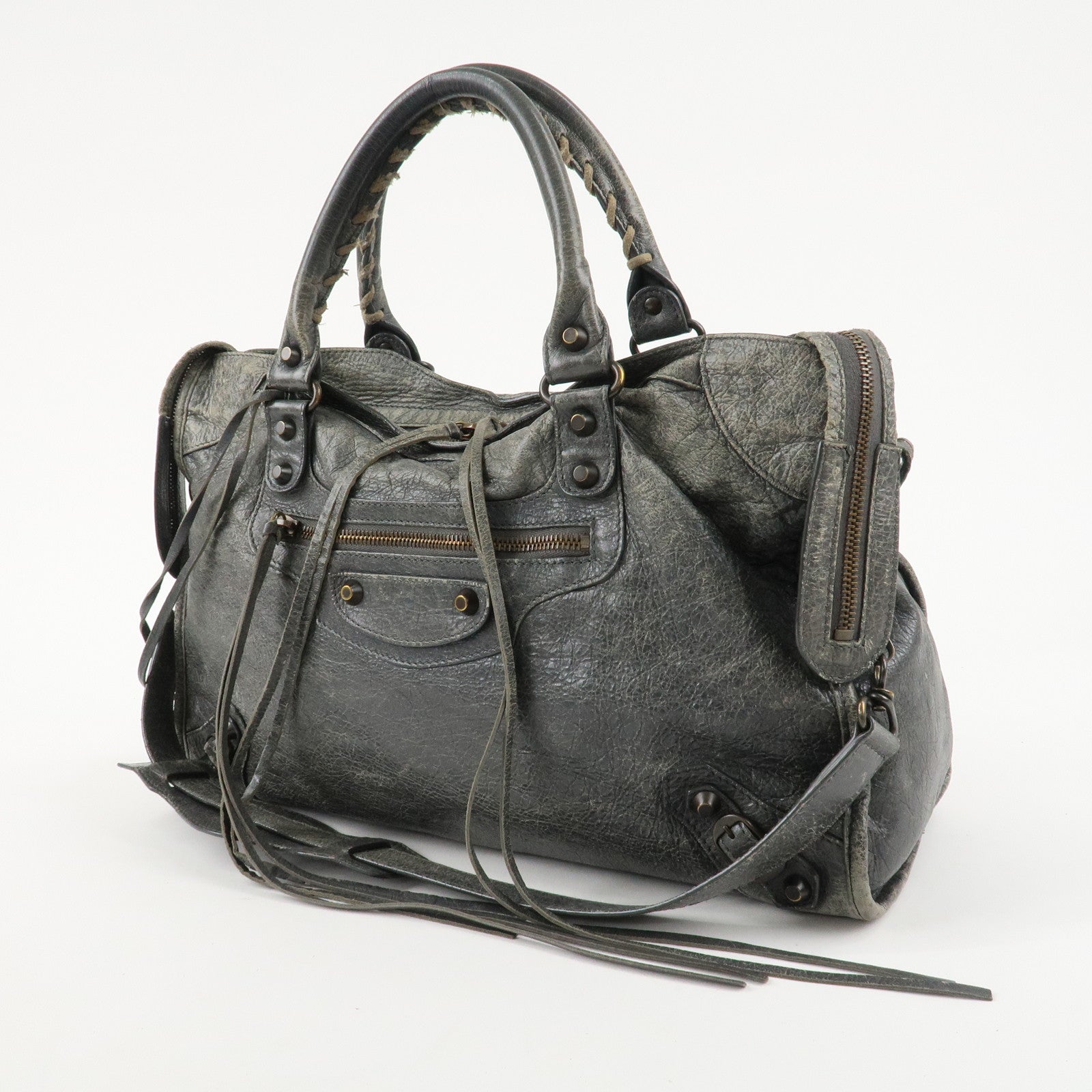 BALENCIAGA The City Leather 2Way Shoulder Bag Gray 115748